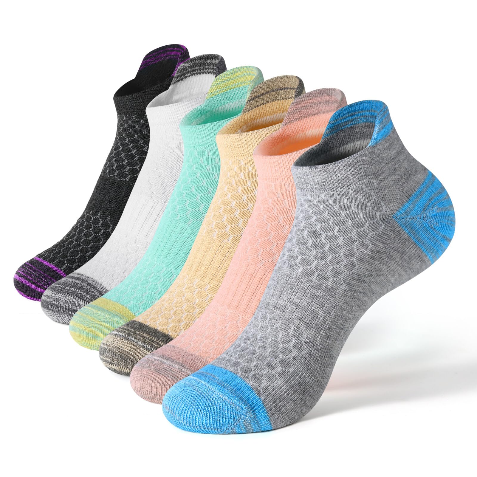 Honeysea 6 Pairs Women's Ankle Socks - Lightweight Breathable Quarter Athletic Running Socks with Non-Slip Grip for Workout, Yoga & Daily Wear