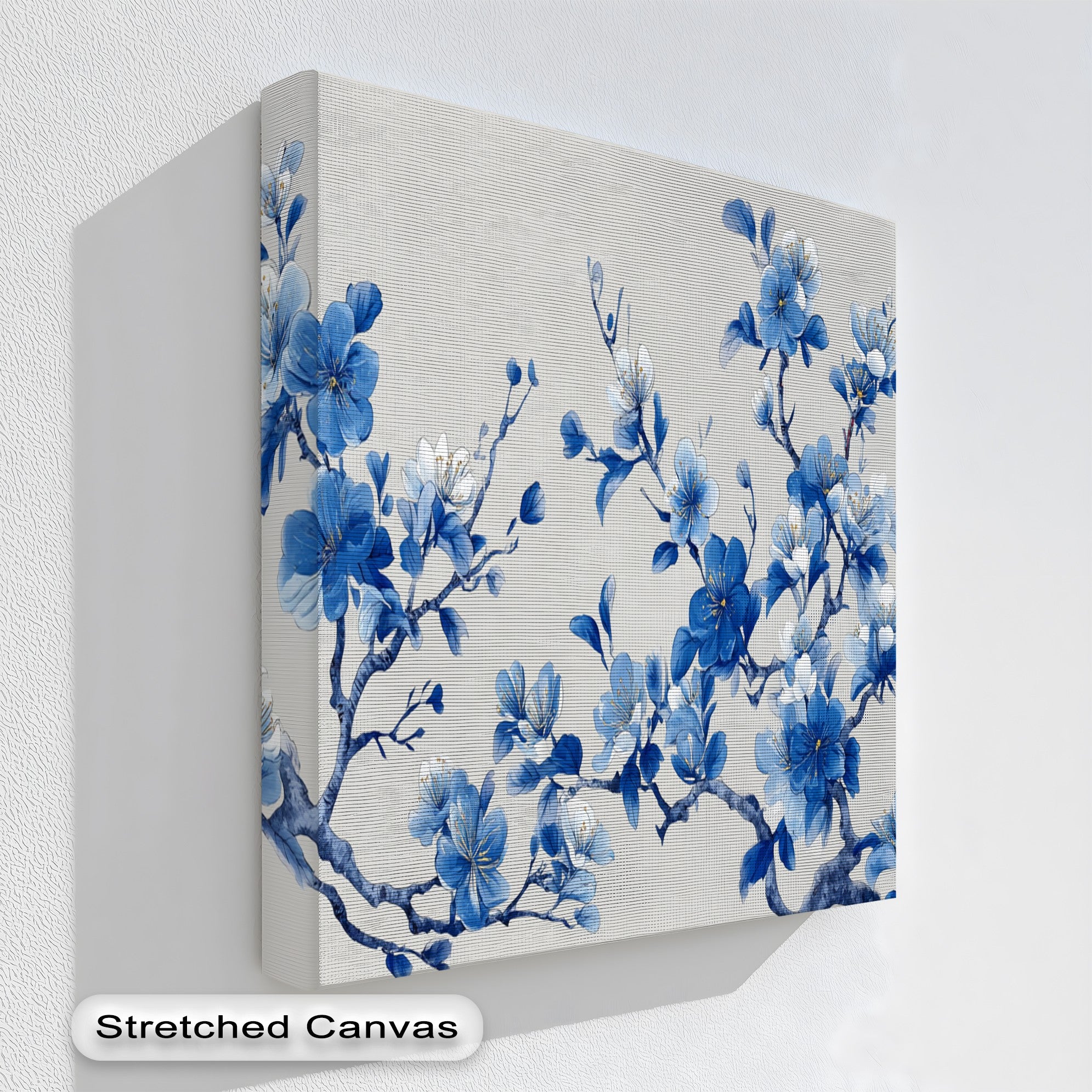 Blue Blossom Harmony Cherry Blossom Branch Canvas Wall Art - Japanese Style Floral Painting for Living Room, Bedroom & Office Decor