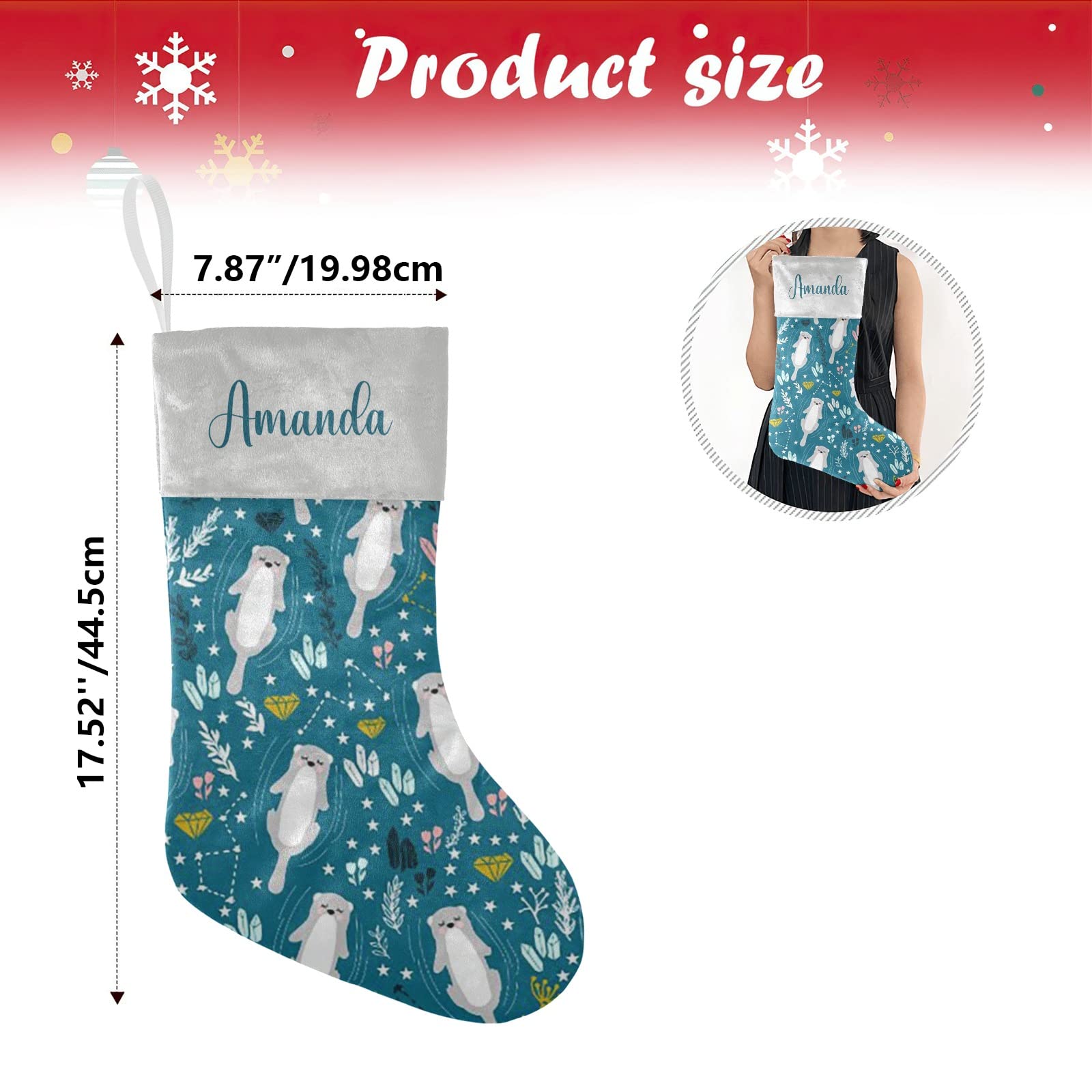 Custom Personalized Christmas Stockings with Names - Cute Otter Design for Family, Kids & Pets - 17.52 x 7.87 Inch Holiday Decor - Perfect for Fireplace Mantel, Gift Exchange & Festive Home Decor