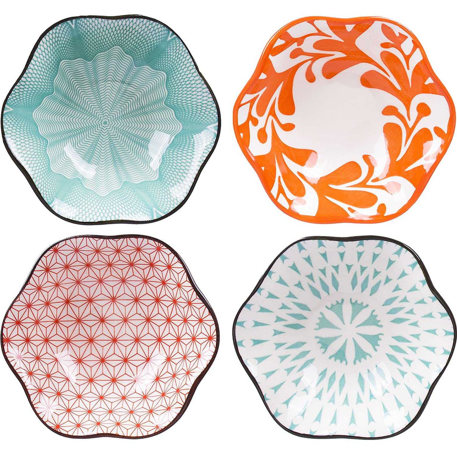 VanEnjoy Modern Japanese Ceramic Dipping Bowls Set of 4 - Soy Sauce, Seasoning & Sushi Dipping Dishes for Asian Cuisine, Perfect for Sushi, Dumplings, Ramen & Appetizers