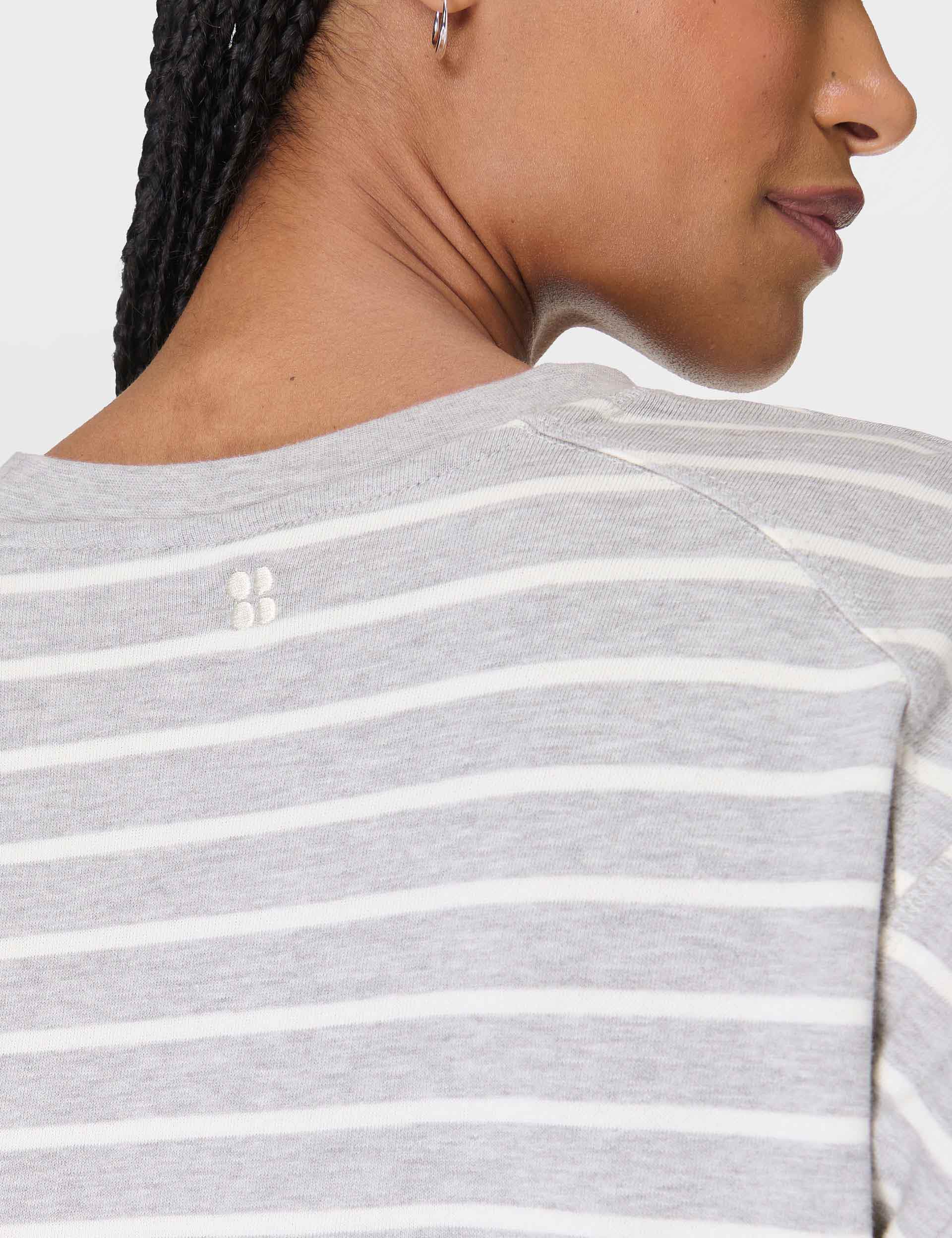 After Class Crop Sweatshirt - Lily White & Light Grey Marl Stripe | Women's Casual Pullover Hoodie for School, Gym & Streetwear Fashion