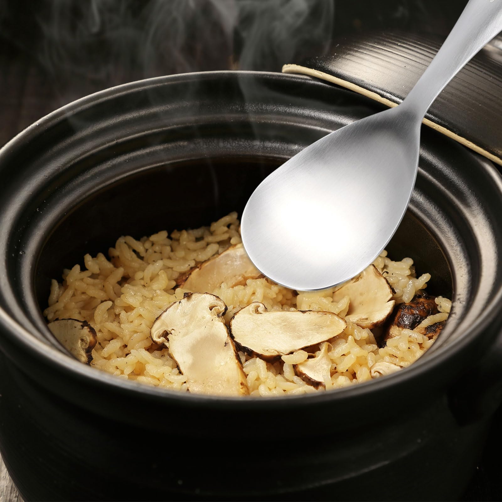 Premium Stainless Steel Rice Paddle - Non-Stick Rice Spoon & Serving Utensil for Perfect Rice Scooping - Ideal for Home Kitchens & Restaurants - Perfect for Sushi, Rice Balls & Meal Prep (Silver)