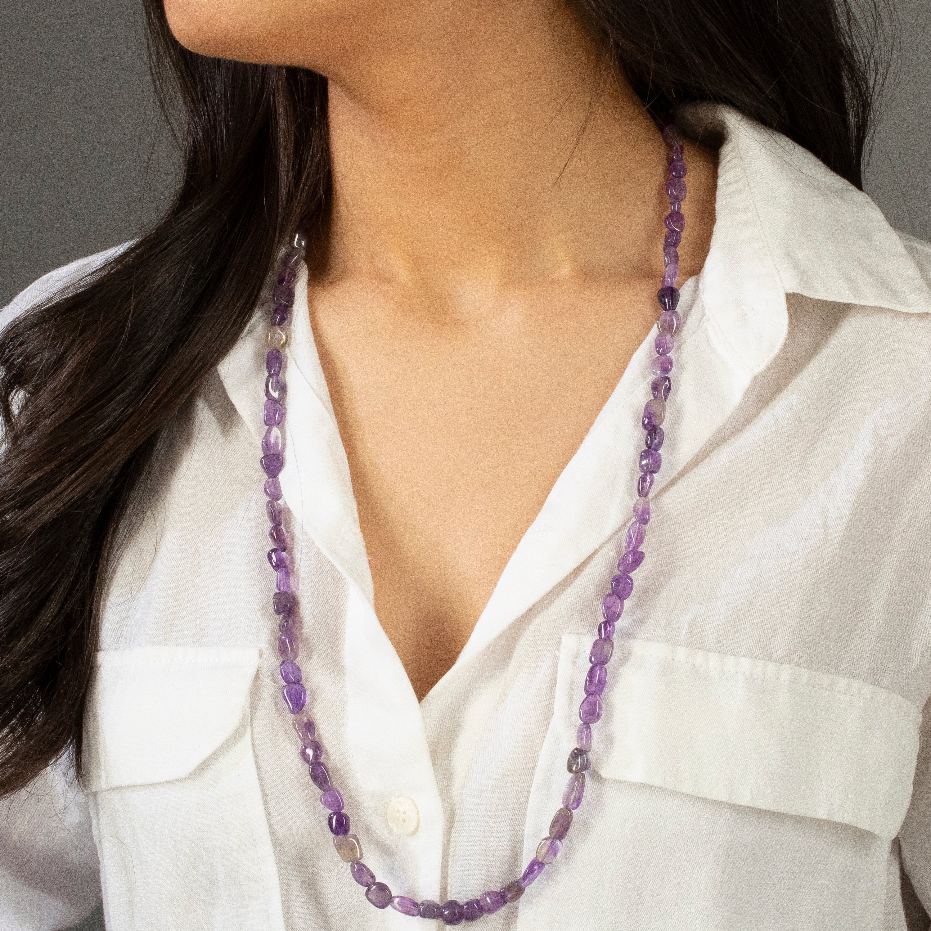 8mm Natural Amethyst Gemstone Necklace & Multi-Wrap Bracelet Set for Women - Spiritual Healing, Meditation & Boho Fashion Jewelry