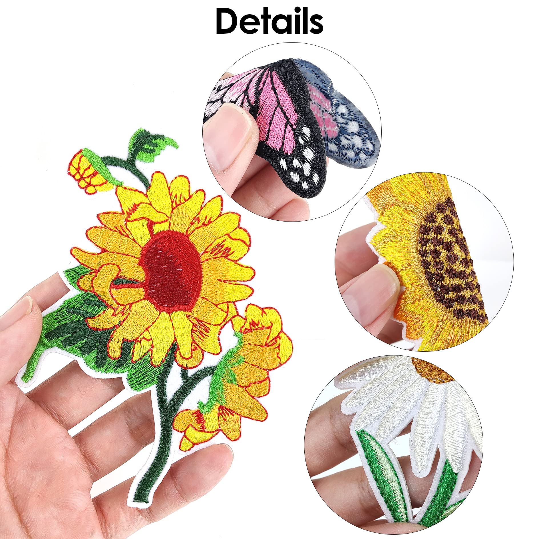 DIY Iron On Patches for Clothing - 35PCS Embroidered Sunflower & Butterfly Patch Set - Cute Sew On Patches for Jeans, Bags, Jackets - Perfect for DIY Crafts, Fashion Upcycling & Personalized Gifts (Ideal for Teens, Kids & Craft Lovers)