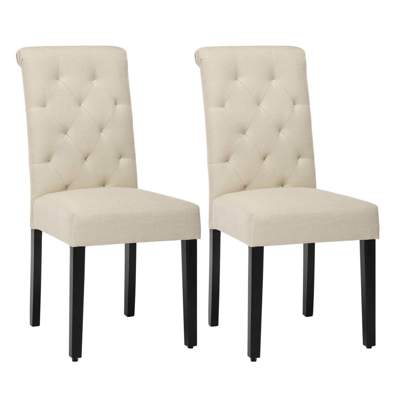NOBPEINT Modern Fabric Dining Chairs with Sturdy Wood Legs - Set of 2 Beige Kitchen Chairs for Dining Room, Breakfast Nook & Small Space Decor