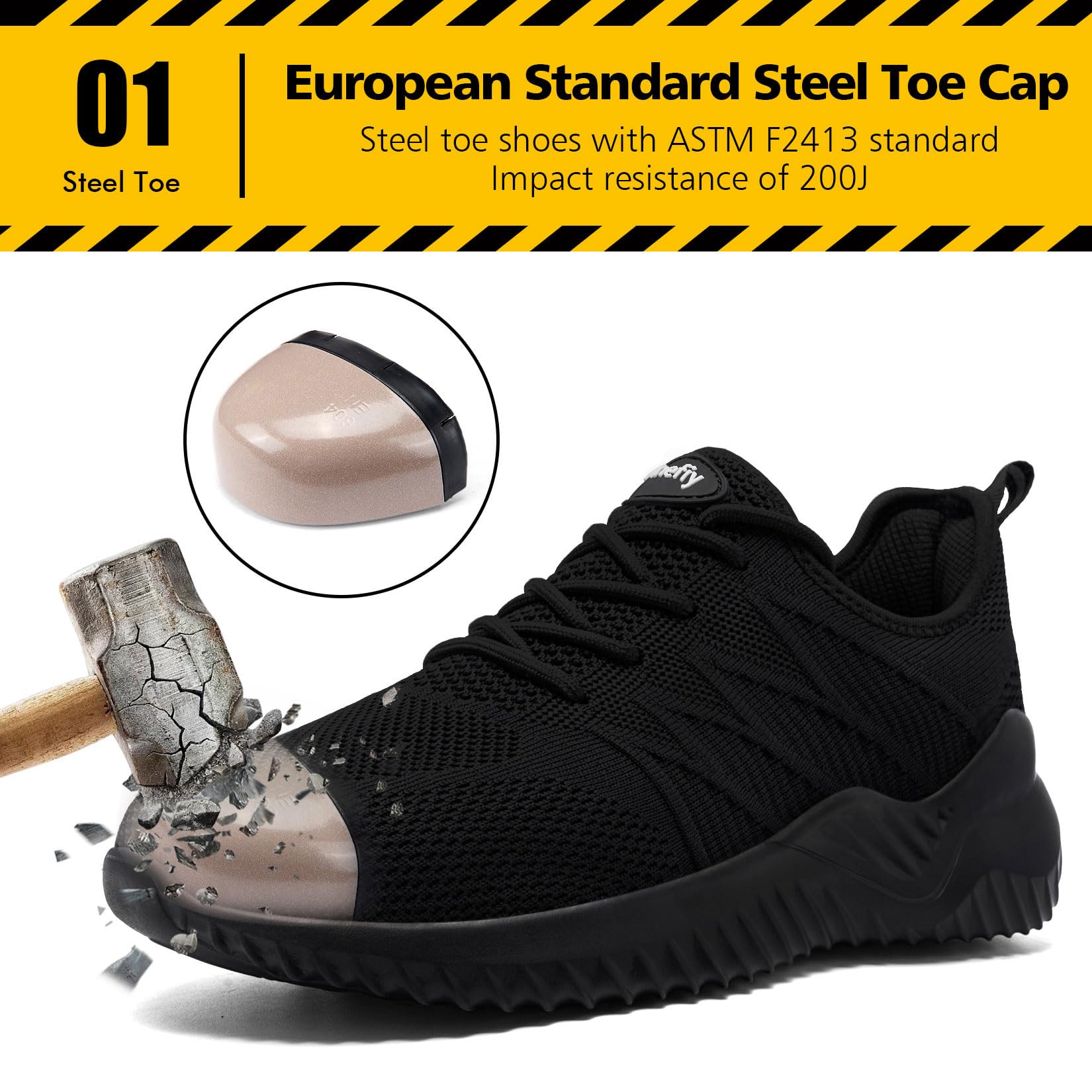 Tinefiy Women's Steel Toe Work Shoes - Lightweight, Slip & Puncture Resistant Safety Sneakers with Cushioning for Construction, Warehouse & Outdoor Work