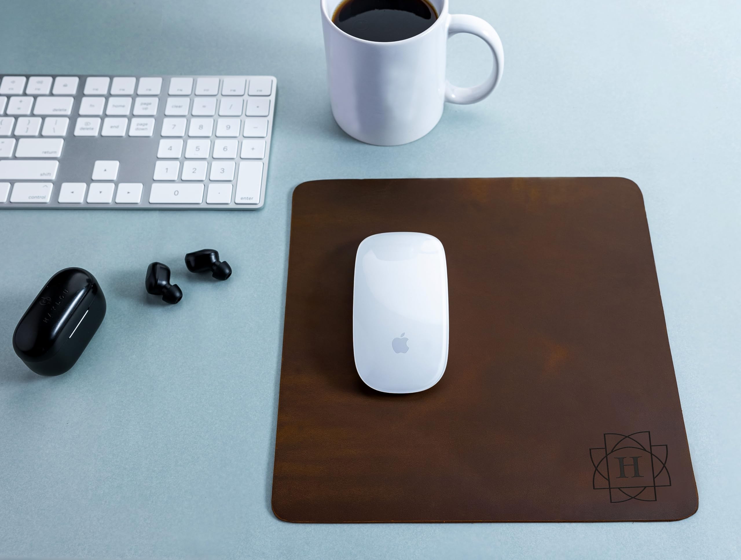 Custom Personalized Leather Mouse Pad with Logo - Premium Genuine Leather Desk Mat for Office, Gaming & Home Workspace - Ergonomic Wrist Support for Computers & Laptops