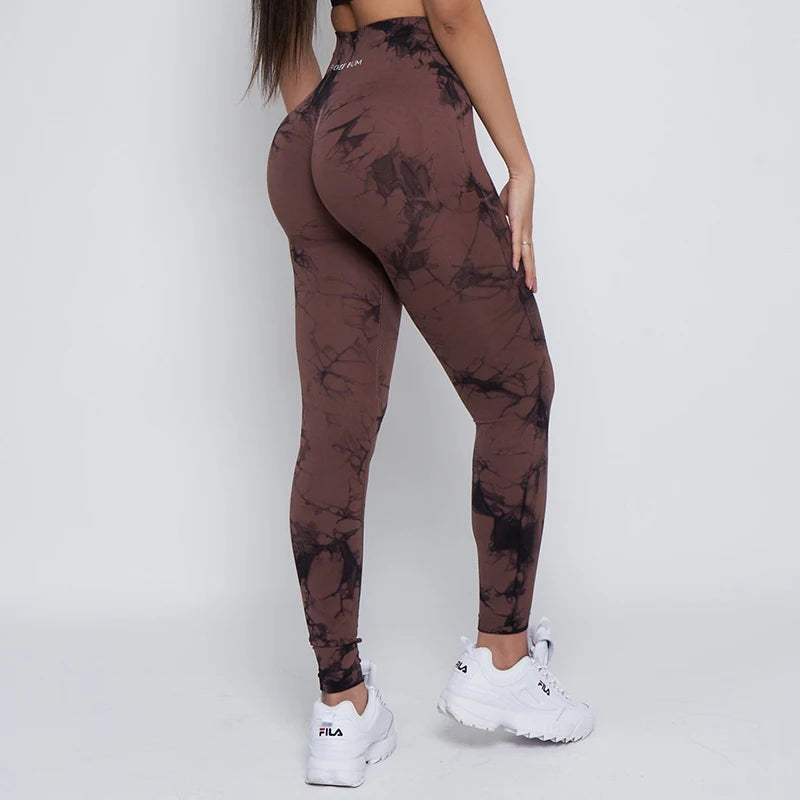 2023 Women's Seamless Tie-Dye Lightning Marble Leggings - High Waisted Gym Workout Pants for Running, Yoga & Fitness | Bubble Gum Color Bum Shaping Activewear for Women