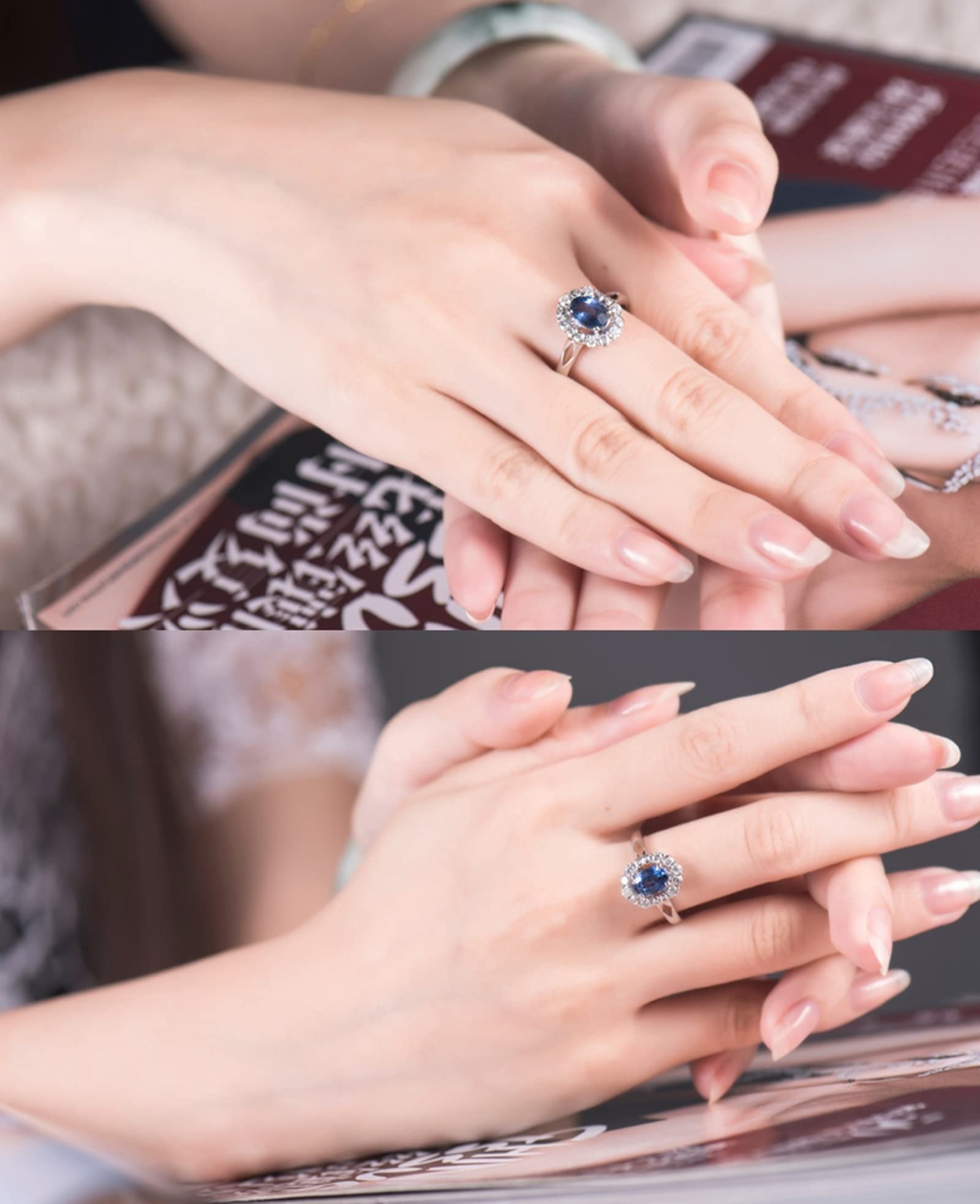 18K White Gold Oval Lab-Grown Sapphire Wedding Ring for Women - 1ct VVS Diamond Alternative, Elegant Engagement & Anniversary Gift for Her - Perfect for Proposals, Bridal Jewelry, and Special Occasions