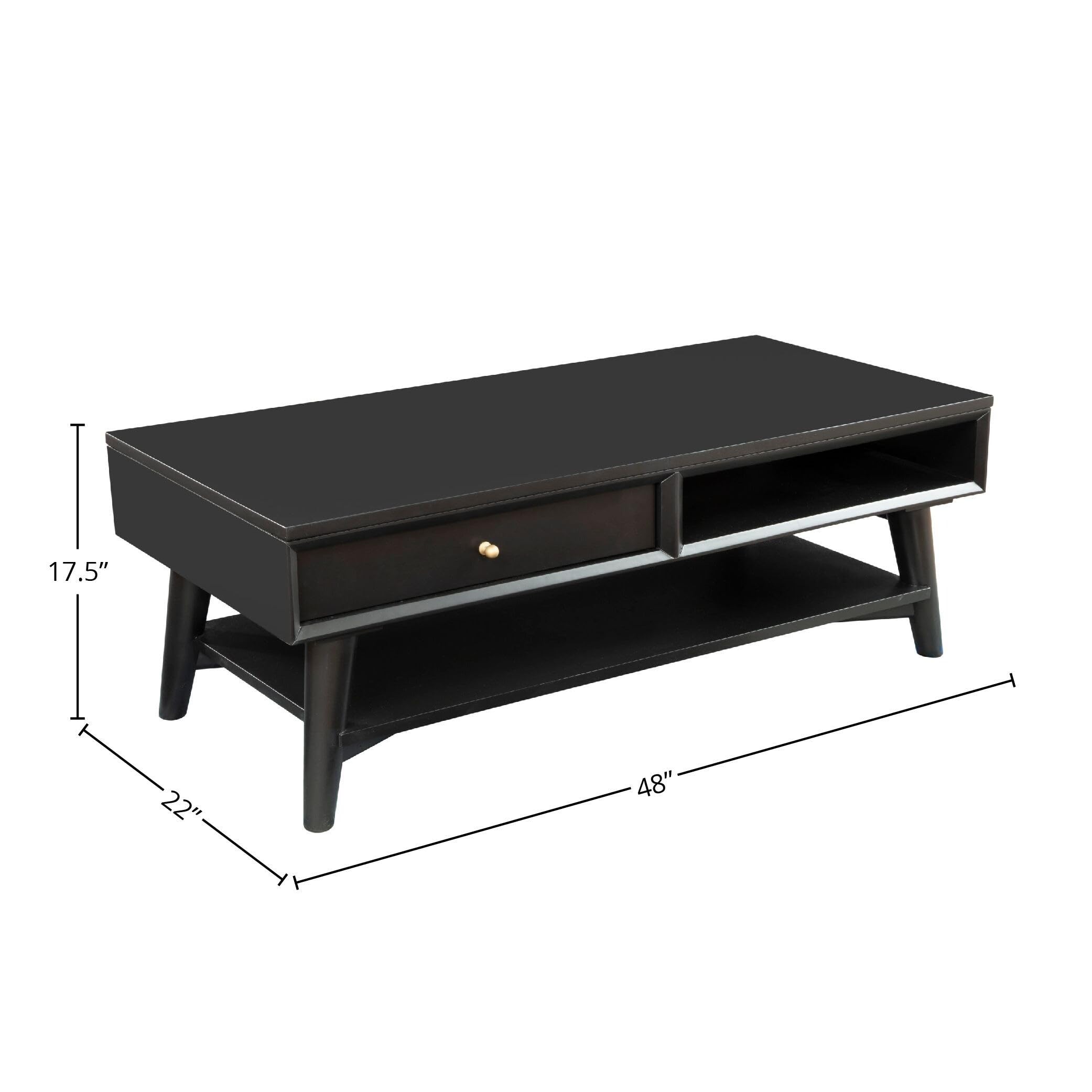 Alpine Furniture Flynn Coffee Table - Modern Black Wooden Living Room Table for Home Decor, Perfect for Living Room, Lounge & Office Use