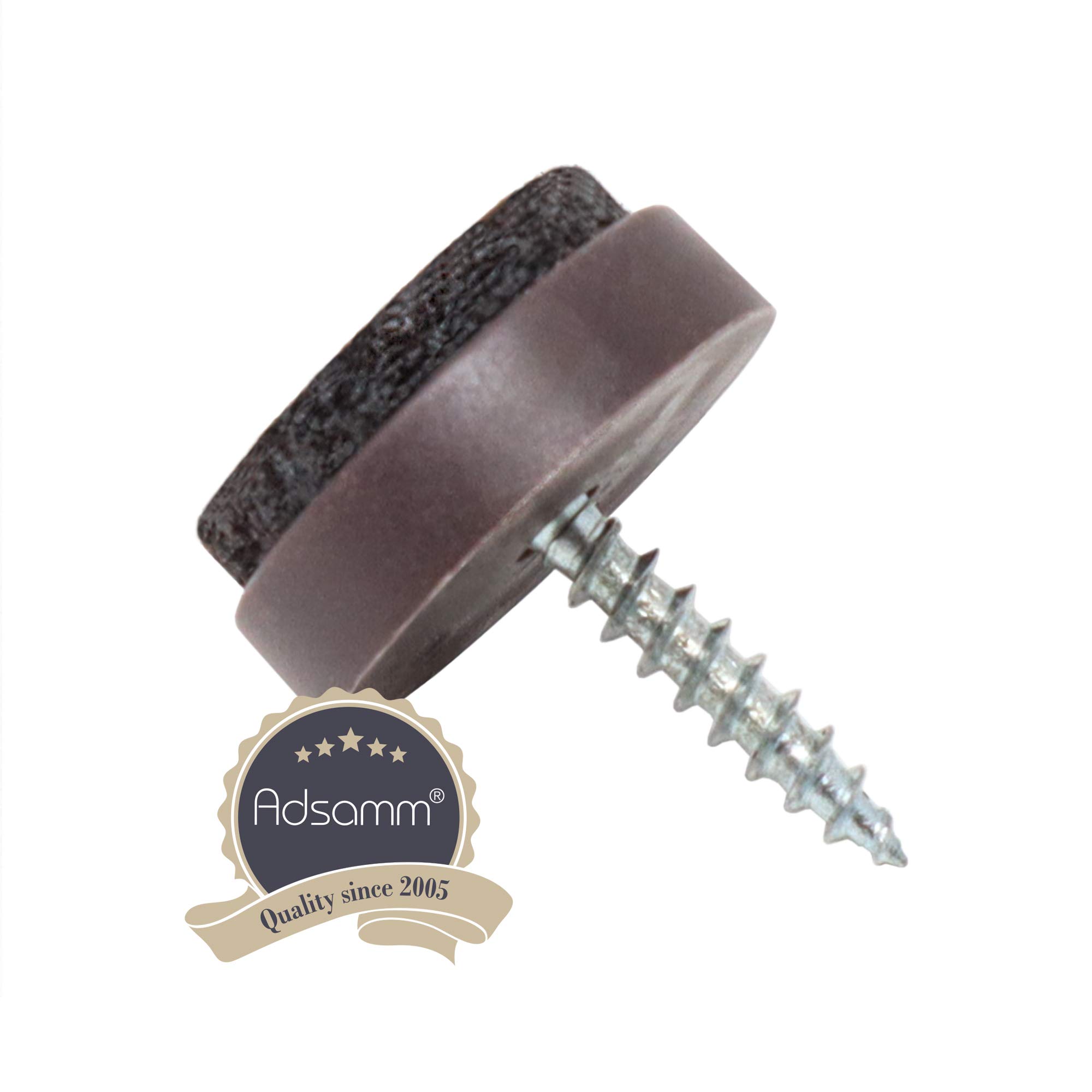 Brown Round Felt Furniture Glides with Screw - 16 Pieces (2cm Diameter) - Protect Floors & Reduce Noise for Chairs, Tables & Sofas