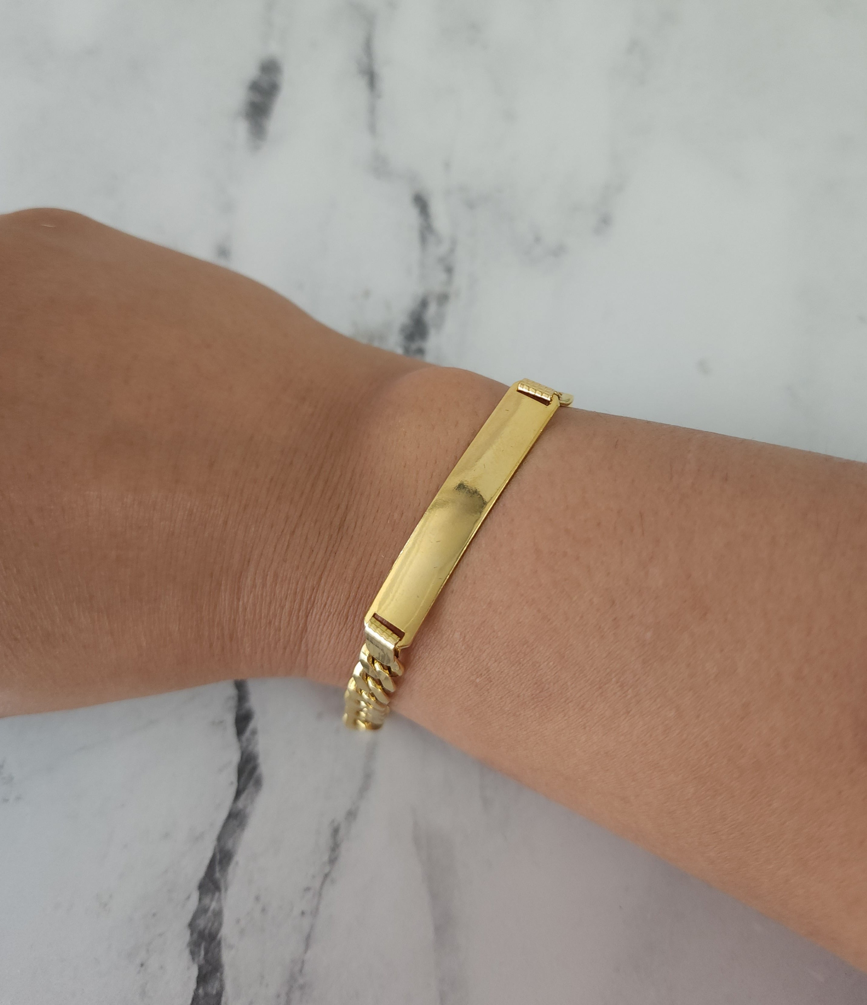 14K Yellow Gold Cuban Link ID Bracelet - Personalized Name Bracelet for Men & Women - Perfect for Gifts, Fashion, and Everyday Wear