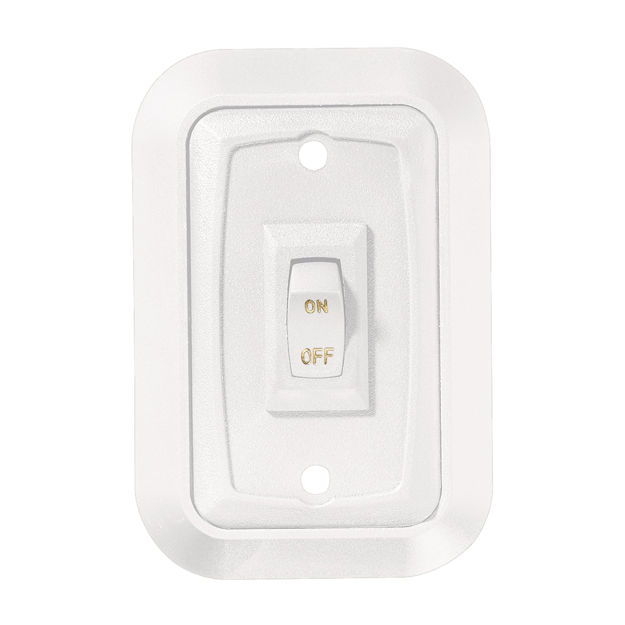 RV Designer S653 White Single Pole On/Off Wall Plate Switch with Raised Bezel - 3.53