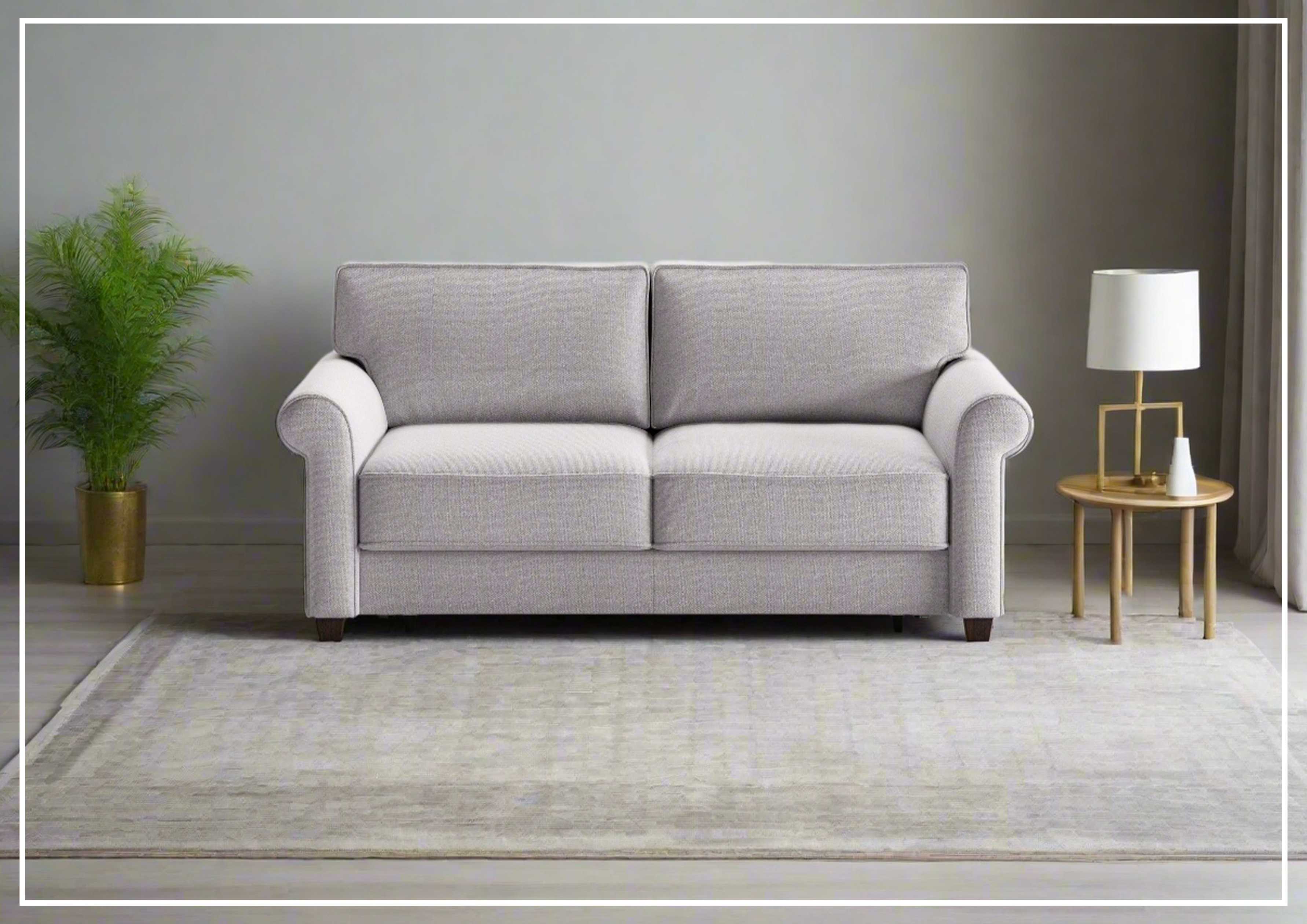 Luonto Casey Fabric Full XL Sleeper Sofa Bed with Walnut Leg Finish - Perfect for Guest Rooms, Small Apartments & Cozy Living Spaces