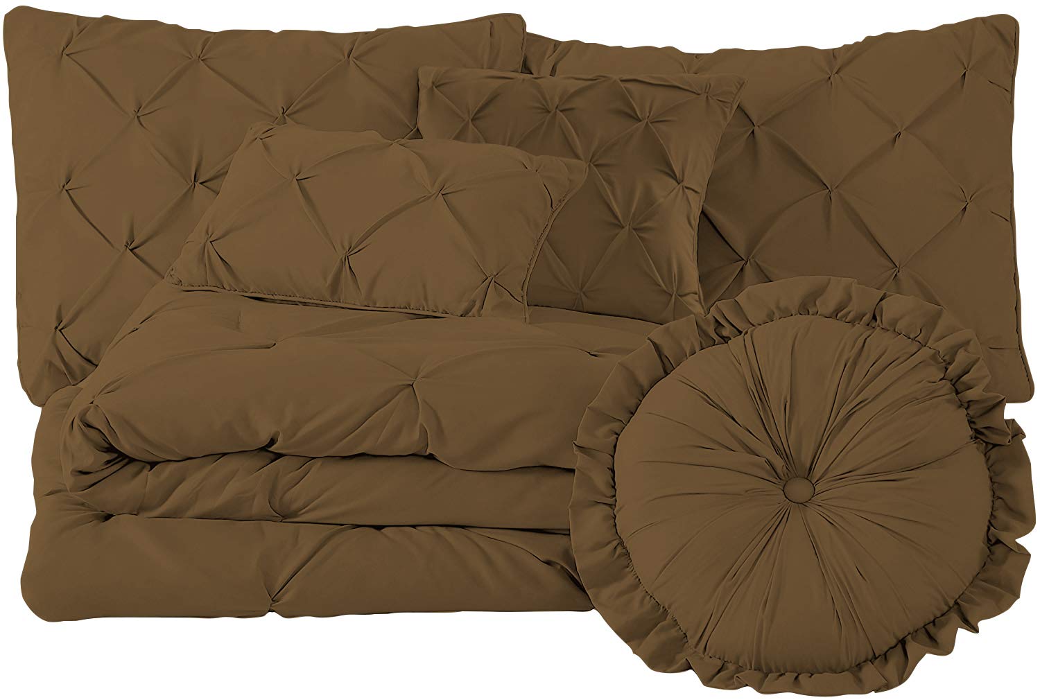 Premium 100% Egyptian Cotton 7-Piece Pinch Pleat Pintuck Comforter Set - 800 Thread Count, Ultra Soft & Breathable (California King, Taupe) for Luxury Bedroom Decor & Hotel-Style Comfort