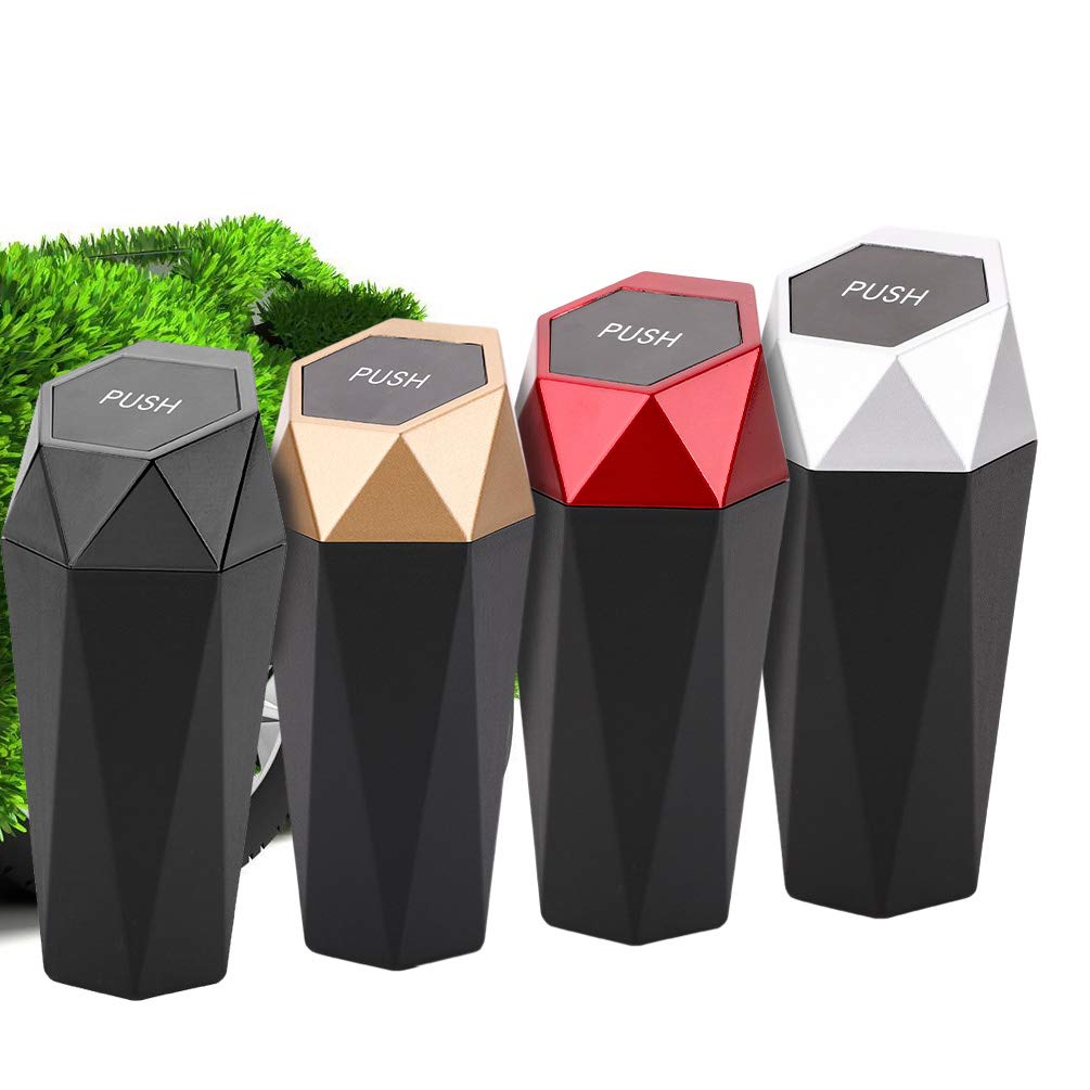 Leakproof Car Trash Can with Lid - Diamond Design Mini Garbage Bin for Vehicles, Home, Office & Kitchen | Portable Auto Dustbin for Road Trips, Commuting & Daily Use (Silver, 1PC)