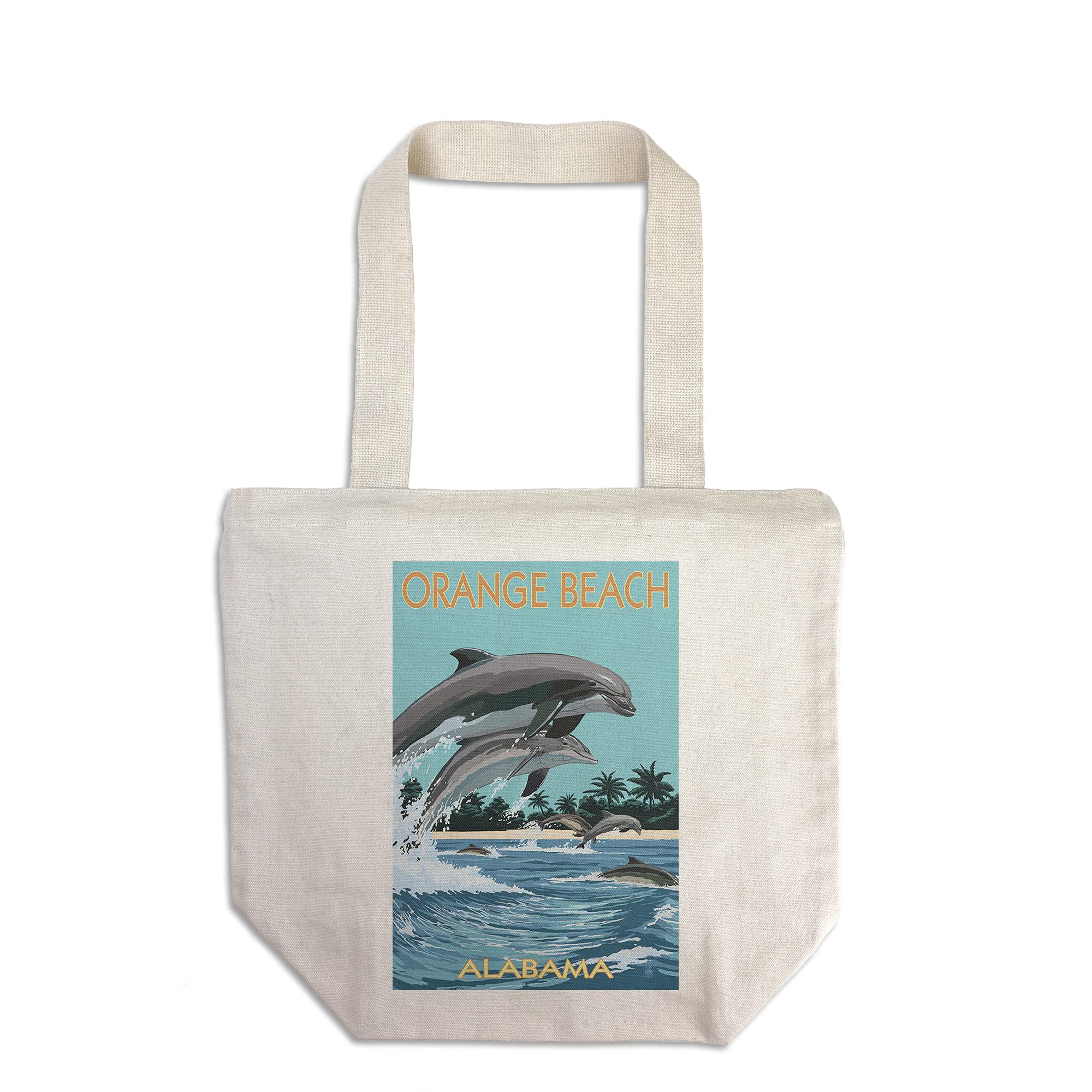 Dolphins Jumping Orange Beach Alabama Canvas Tote Bag - 100% Cotton Reusable Shopping Bag for Beach, Grocery & Travel