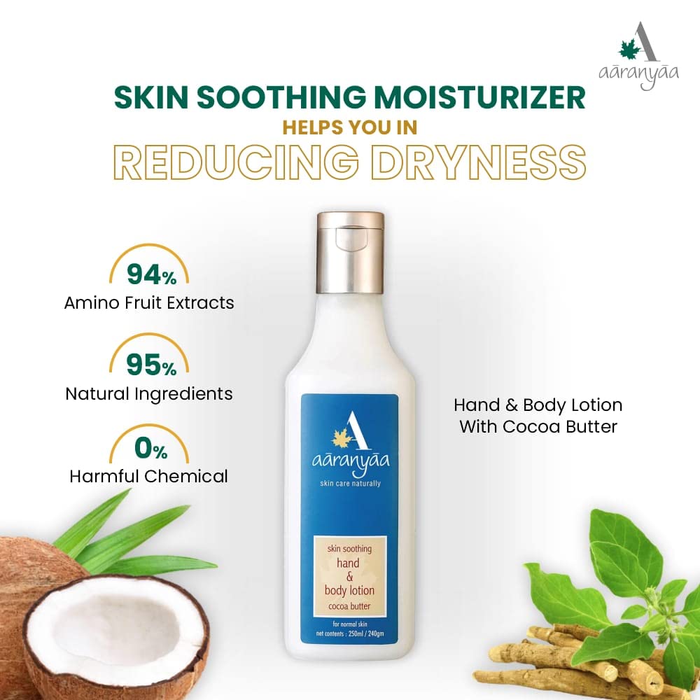Aaranyaa Cocoa Butter & Coconut Oil Hand & Body Lotion - 250ml - Deep Moisturizing for Dry Skin - Paraben Free - Nourishes & Softens Skin - Perfect for Daily Hydration & After-Shower Care