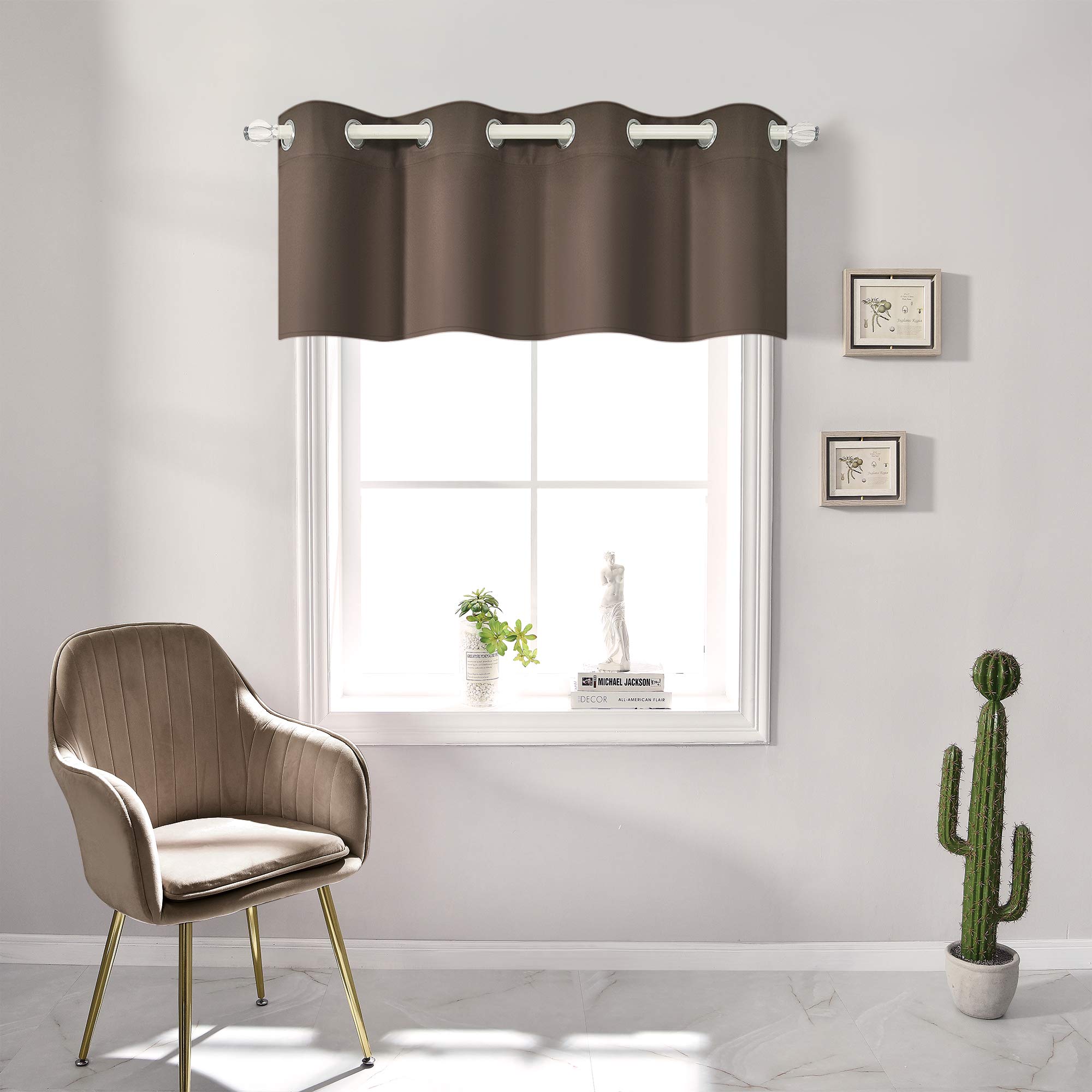 RAIN CITY Coffee Brown Blackout Window Valance - 52x18 Inch Thermal Insulated Grommet Top Curtain Panel for Small Windows - Perfect for Bedroom & Bathroom Privacy & Light Control - Energy Saving Window Treatment for Home & Office