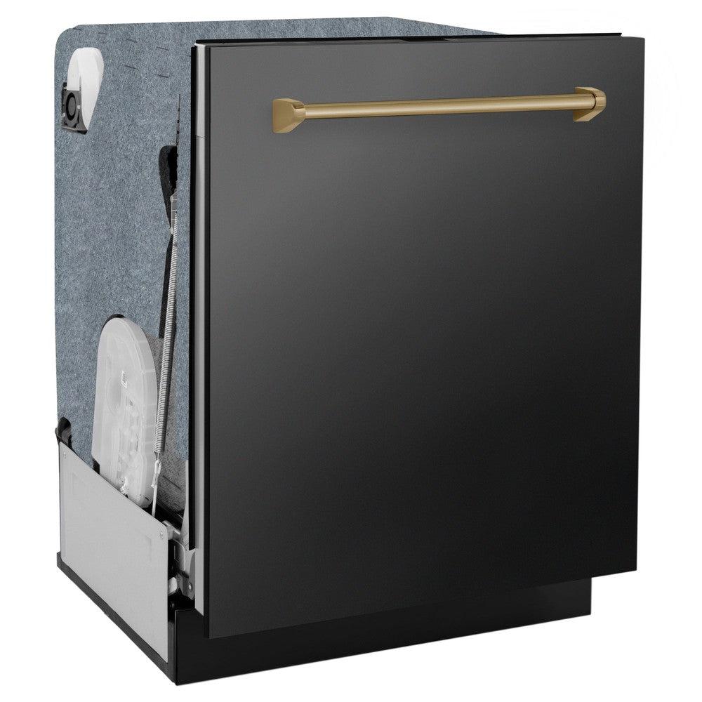 ZLINE Autograph Edition 24-inch Black Stainless Steel Dishwasher with Champagne Bronze Handle - 45dBa Ultra Quiet, 3rd Rack & Top Touch Control - Perfect for Modern Kitchens & Open Concept Homes (DWMTZ BS 24 CB)