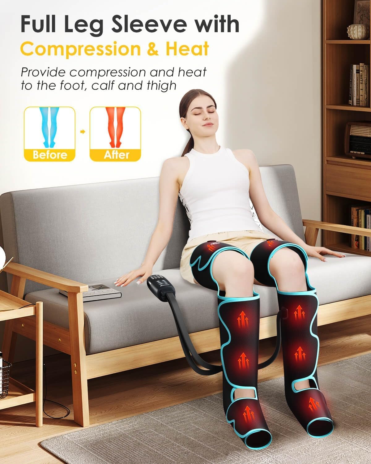 SLOTHMORE Air Compression Leg Massager for Circulation & Pain Relief - 3-in-1 Heating for Foot, Calf & Thigh - Sequential Compression Device for Swollen Legs & RLS - Perfect for Home Use, Office Relaxation & Post-Workout Recovery