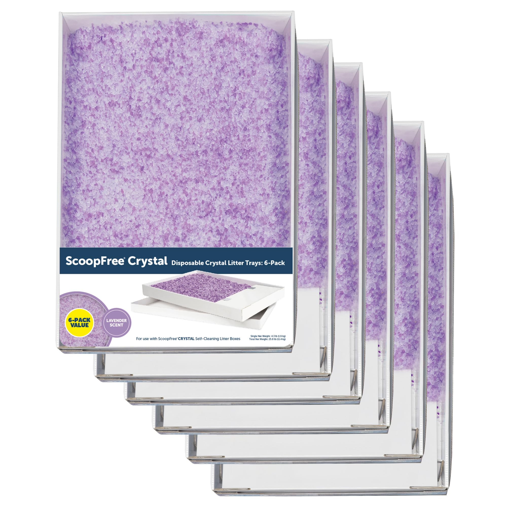 PetSafe ScoopFree Crystal Cat Litter & Refill Tray - Lavender Scented, 4.3 Lb (Pack of 6) | Self-Cleaning Litter Box System | Low-Maintenance Solution for Busy Cat Owners | Perfect for Multi-Cat Homes & Small Spaces