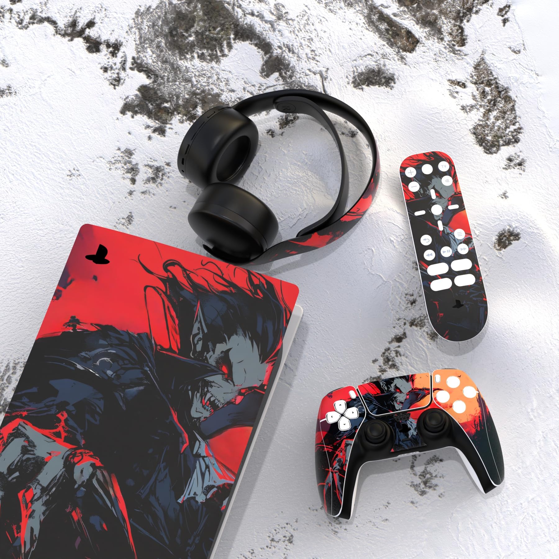 PlayVital PS5 Digital Edition Skin - Vinyl Sticker Protective Cover for PS5 Console, Controller, Charging Dock, Headset & Media Remote - Blood Moon Vampire Design - Perfect for Gaming Protection & Customization