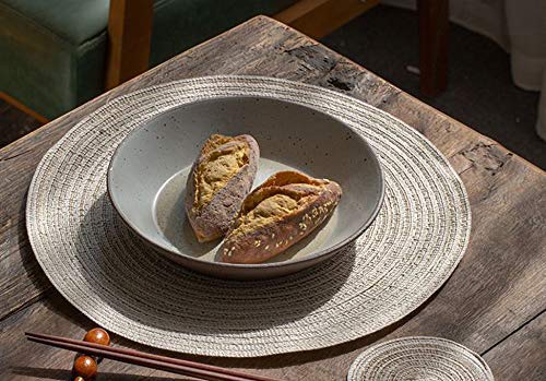 15 Inch Round Woven Placemats Set of 6 - Rustic Beige Linen Braided Table Mats for Dining, Farmhouse & Boho Style Kitchen Decor - Perfect for Dinner Parties, Holiday Gatherings & Everyday Use