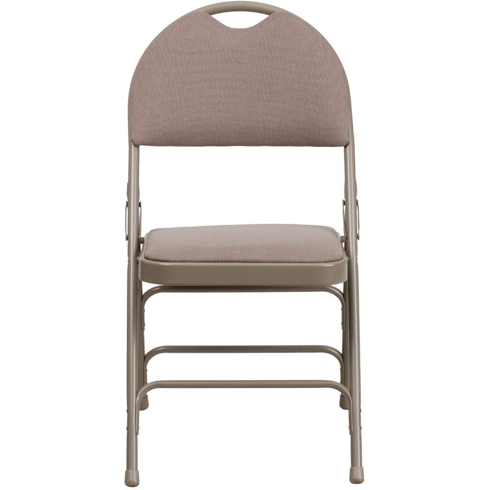 Flash Furniture 2 Pack HERCULES Series Heavy Duty Folding Chairs - Ultra-Premium Triple Braced Beige Fabric Metal Chairs with Easy-Carry Handle for Events, Parties, Weddings & Home Use