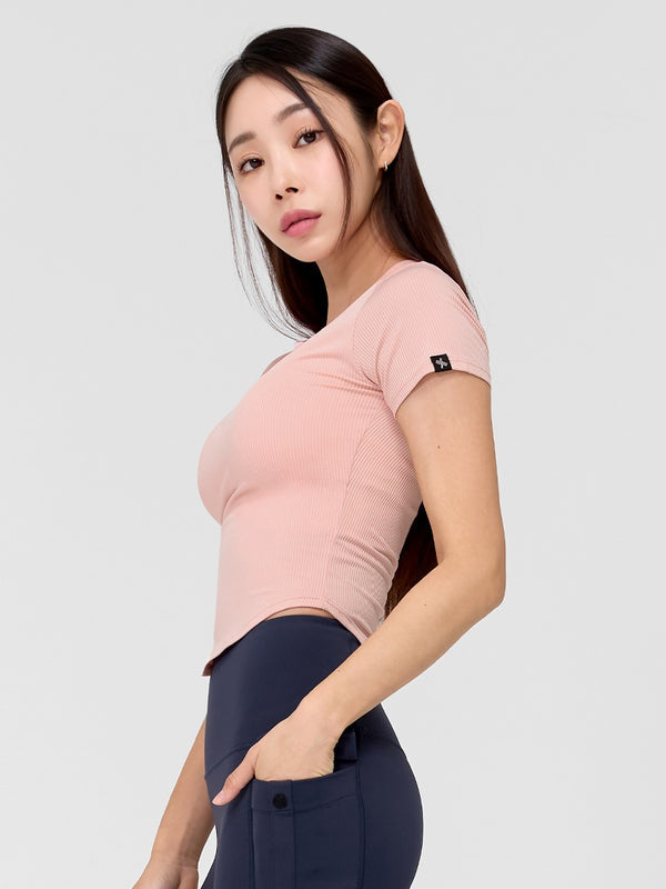 Stylish Ribbed Round Crop Short Sleeve T-Shirt for Women - Perfect for Summer Outfits, Casual Wear & Street Style Fashion