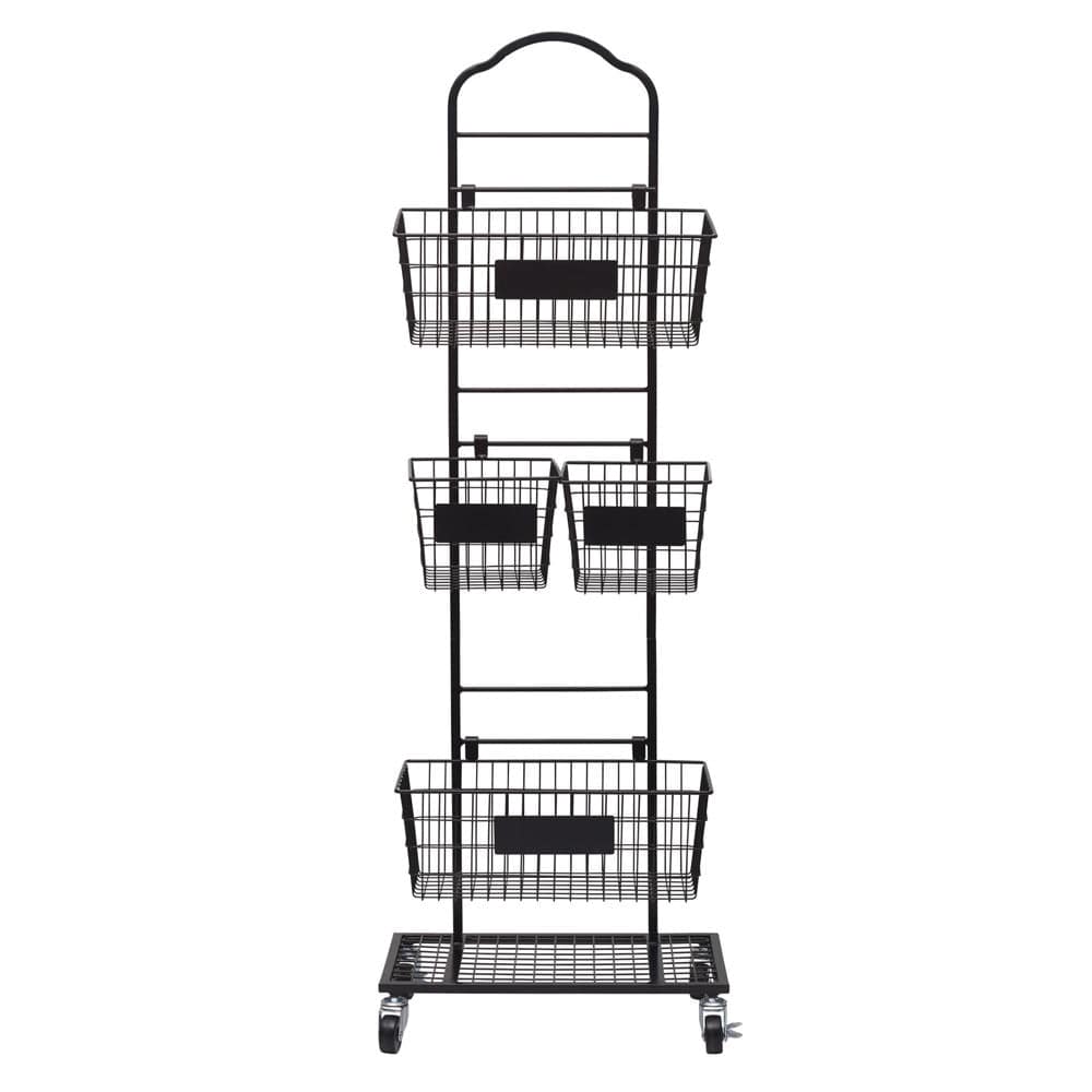 3-Tier Adjustable Metal Storage Rack with Chalkboard Plates - Space Saving Organizer for Kitchen, Bathroom, Office & Garage - Perfect for Storing Spices, Books, Tools & Cleaning Supplies