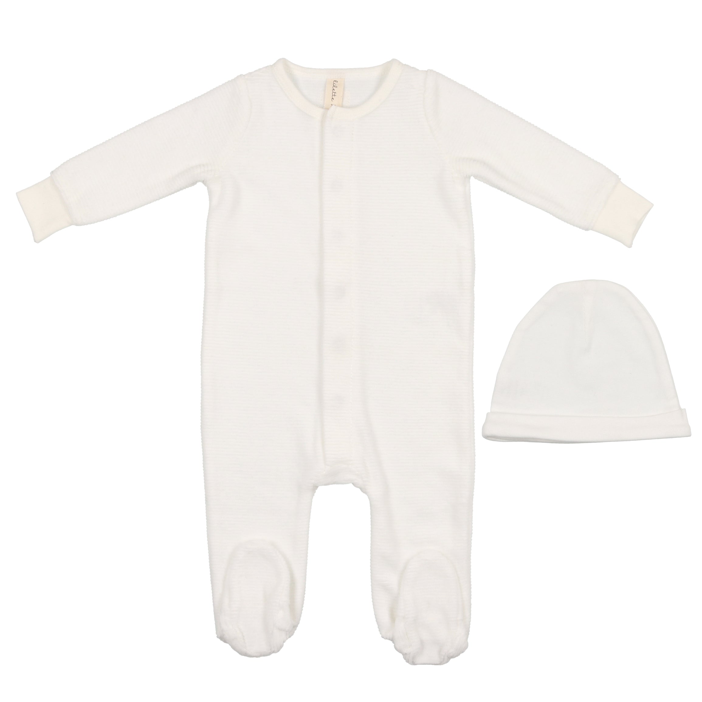 Lilette by Lil Legs White Velour Ribbed Logo Stretchie and Beanie Set - Soft Baby Headband & Hat for Newborns, Infants - Perfect for Photography, Holidays, and Special Occasions