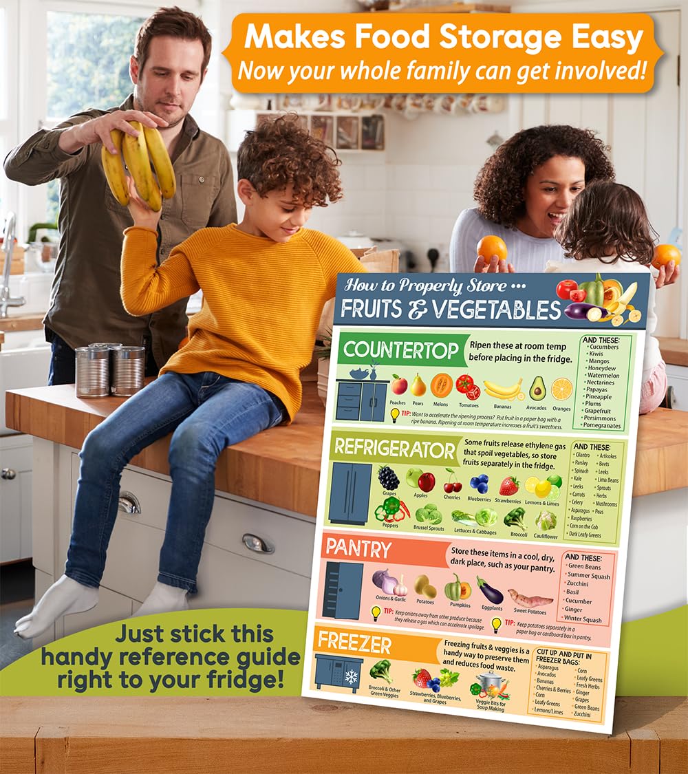 Best Vegetable and Fruit Storage Magnets for Fridge - 6x8 Inch Kitchen Cheat Sheet Magnet Guide - Produce Storage Chart for Freshness | Perfect for Home Kitchens, Grocery Stores & Meal Prep Organization