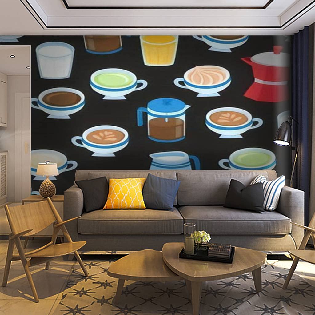 Removable Self-Adhesive Cartoon Coffee Cup Wallpaper Mural - Peel & Stick Wall Decal for Kitchen, Breakfast Nook & Living Room Decor | Fun Drink-Themed Home Craft Sticker
