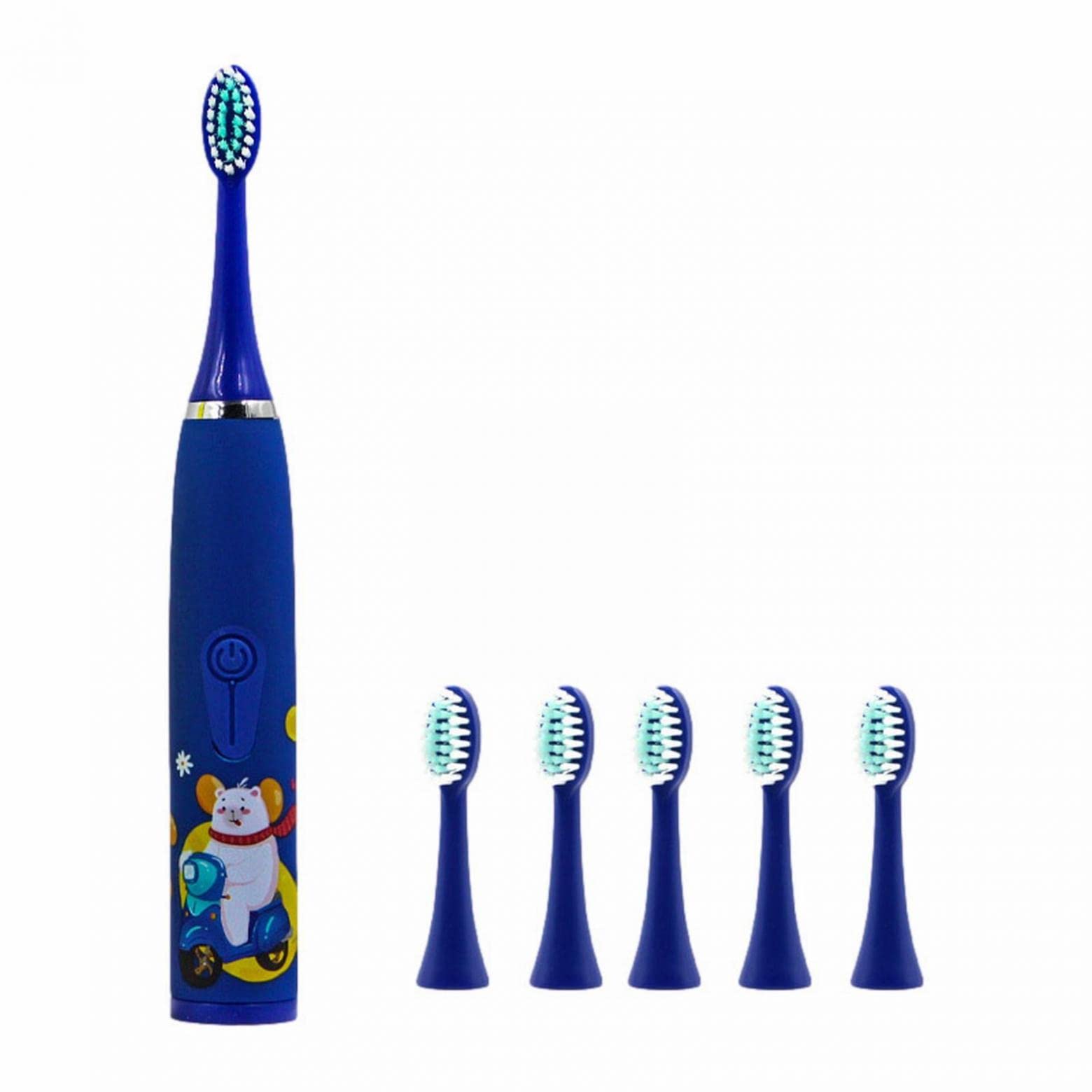 Kids Electric Toothbrush - USB Rechargeable, 4 Cleaning Modes with 6 Soft Bristle Heads | Cartoon Design for Children | Perfect for Home, Travel & Daily Oral Care