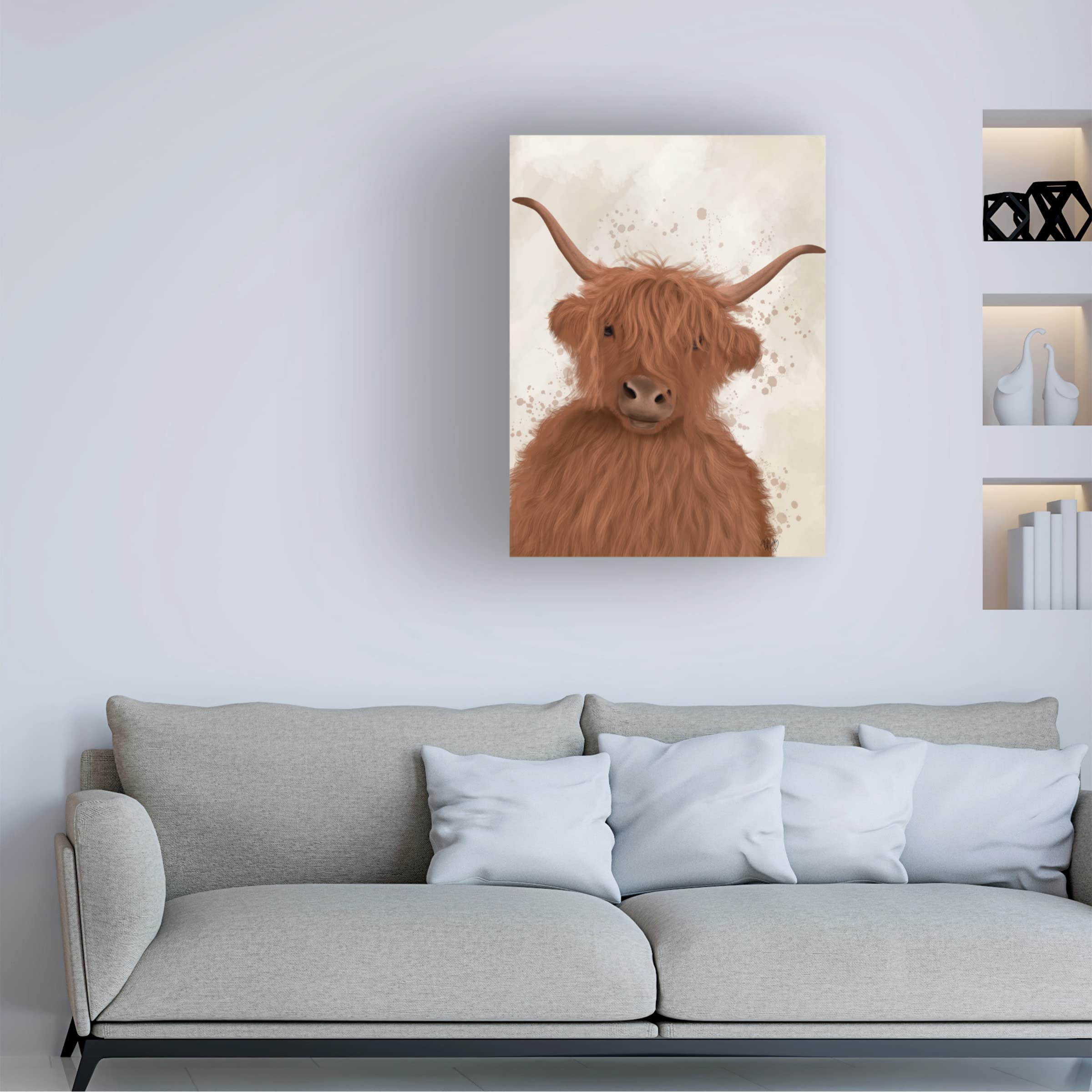 Fab Funky Highland Cow 8 Portrait Canvas Wall Art - Premium Trademark Fine Art Print for Home & Office Decor - Perfect for Living Room, Bedroom, or Gift