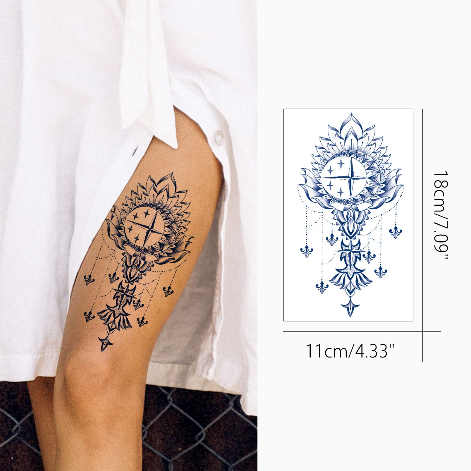 Waterproof Semi-Permanent Tattoos for Women & Teens - Realistic Fake Tattoo Stickers Lasting 1-2 Weeks | Perfect for Halloween, Parties, Festivals & Christmas Gifts | Blue Design