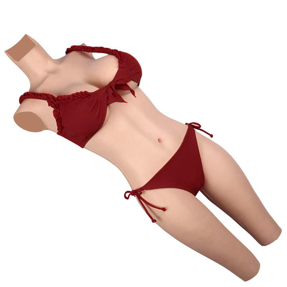 Lifun D G Cup Crossdressing Bodysuit with Silicone Breast Forms & Fake Vagina Buttocks Pad - Realistic Transgender Cosplay Costume for Drag Shows, Halloween & Role Play