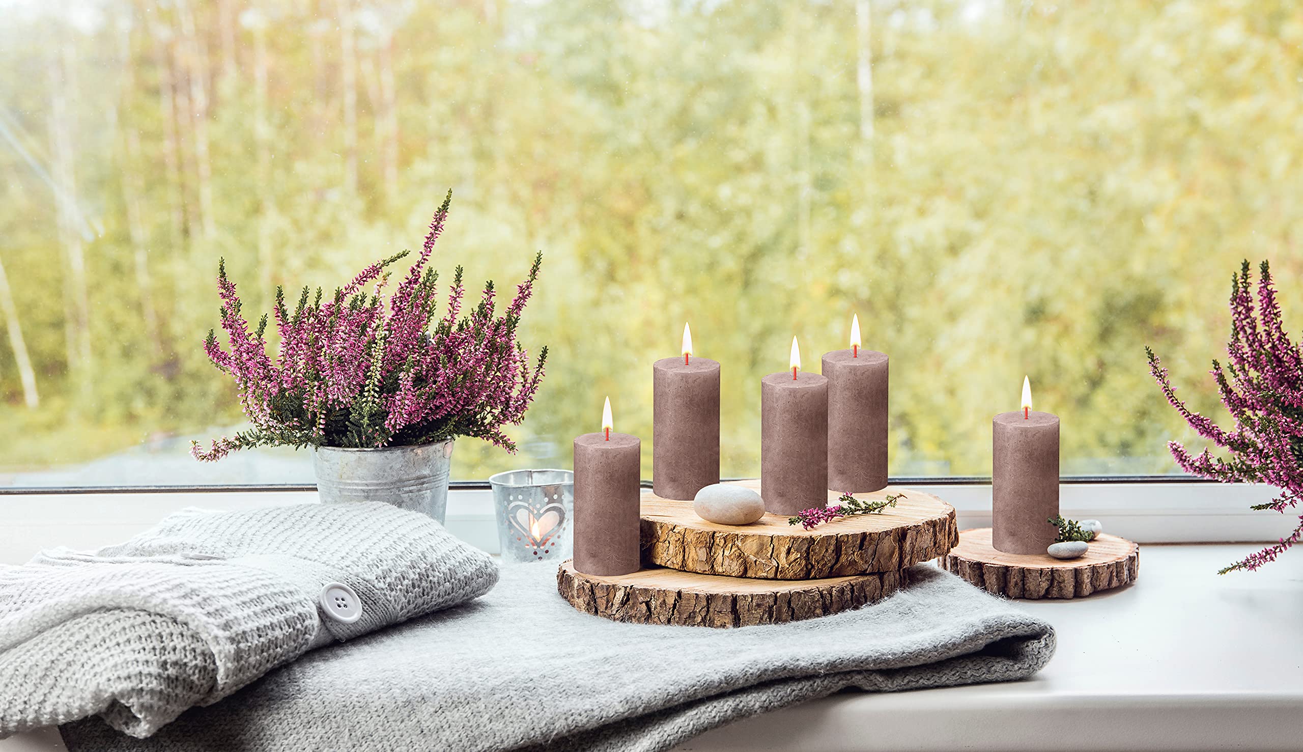 BOLSIUS 4 Pack Taupe Rustic Pillar Candles - 2 X 4 Inches - Premium European Quality - Unscented Dripless Smokeless 30 Hour Burn Time - Natural Plant-Based Wax - Perfect for Wedding Centerpieces, Romantic Dinner Decor, and Party Lighting