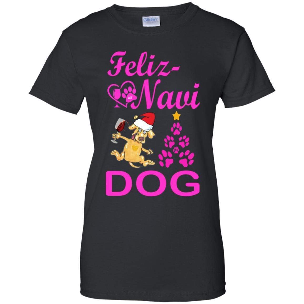 Feliz Navi Dog Christmas T-Shirt for Women - 100% Cotton Funny Holiday Tee - Perfect for Parties, Gifts & Festive Outfits