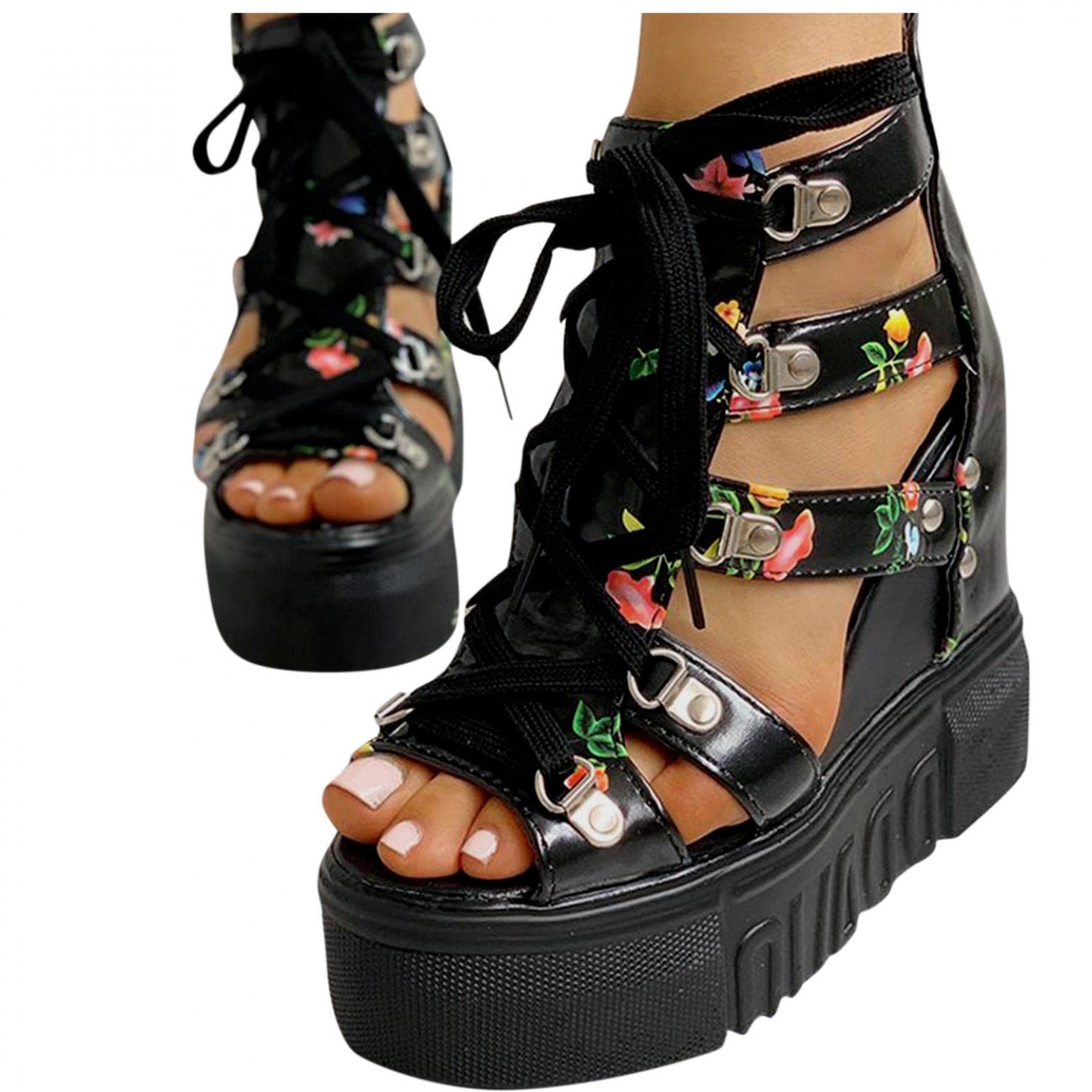 Xudanell Women's Ankle Strap Platform Wedge Sandals - Casual Summer Beach Shoes with Rubber Sole & Open Toe Design | Perfect for Vacation, Walking, and Outdoor Activities