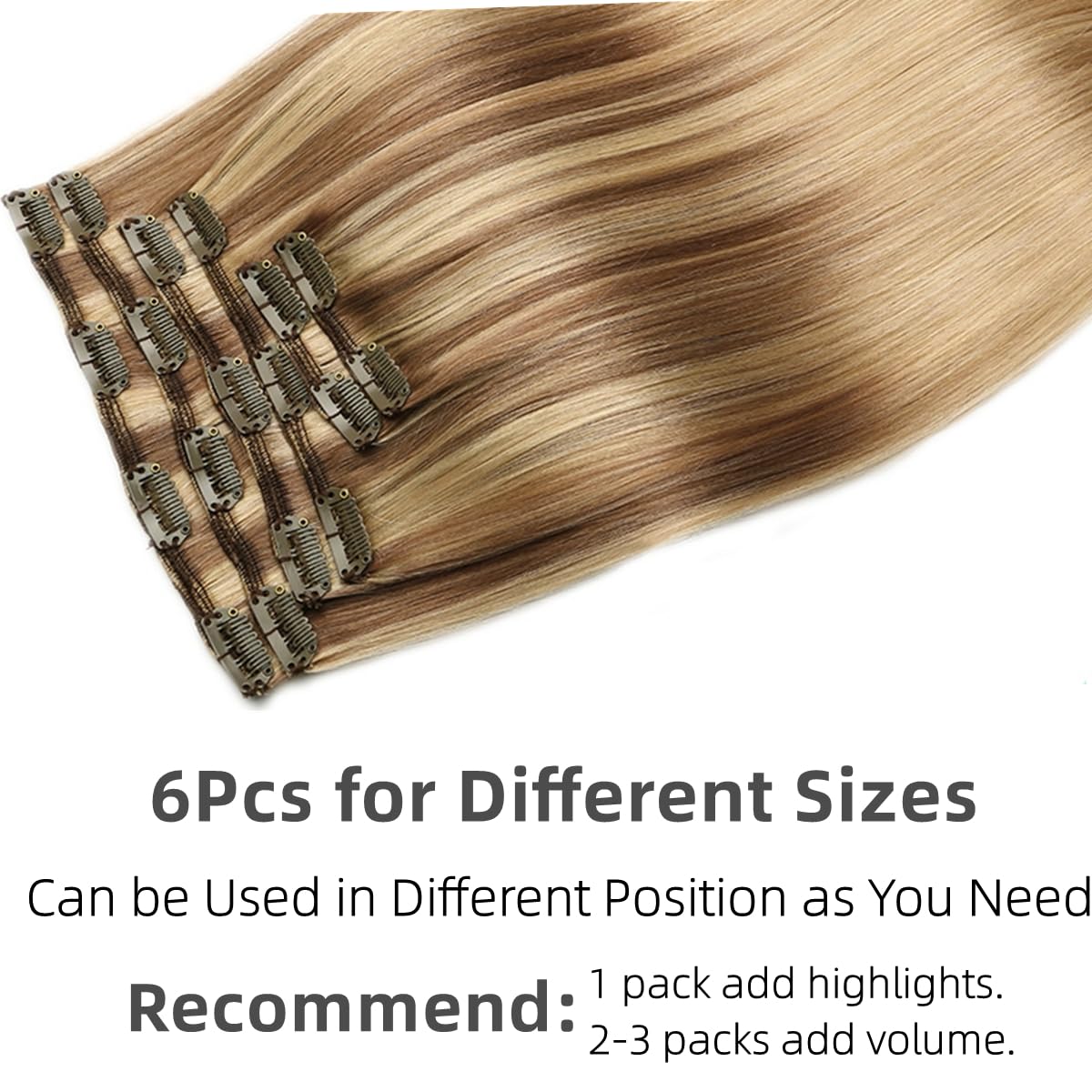 VINBAO 18 Inch Clip in Human Hair Extensions - 6pcs 120g Remy Human Hair with Balayage Ash Brown to Caramel Blonde (#10/16/16) - Perfect for Volume, Length & Styling for Parties, Weddings & Daily Wear