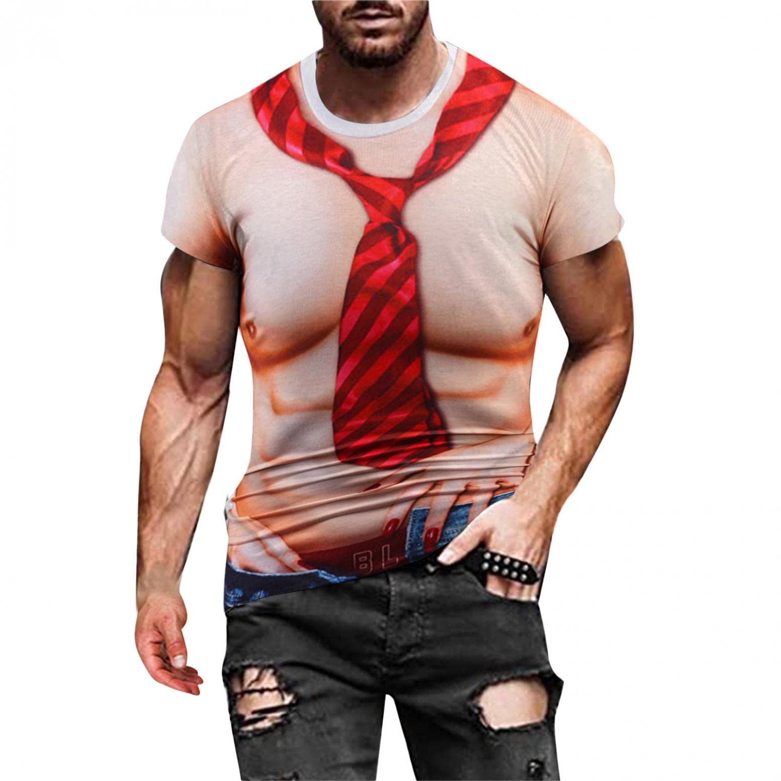 Men's Graphic T-Shirts - 3D Printed Vintage Muscle Pattern Casual Tees for Everyday Wear | Trendy Streetwear & Gym Apparel