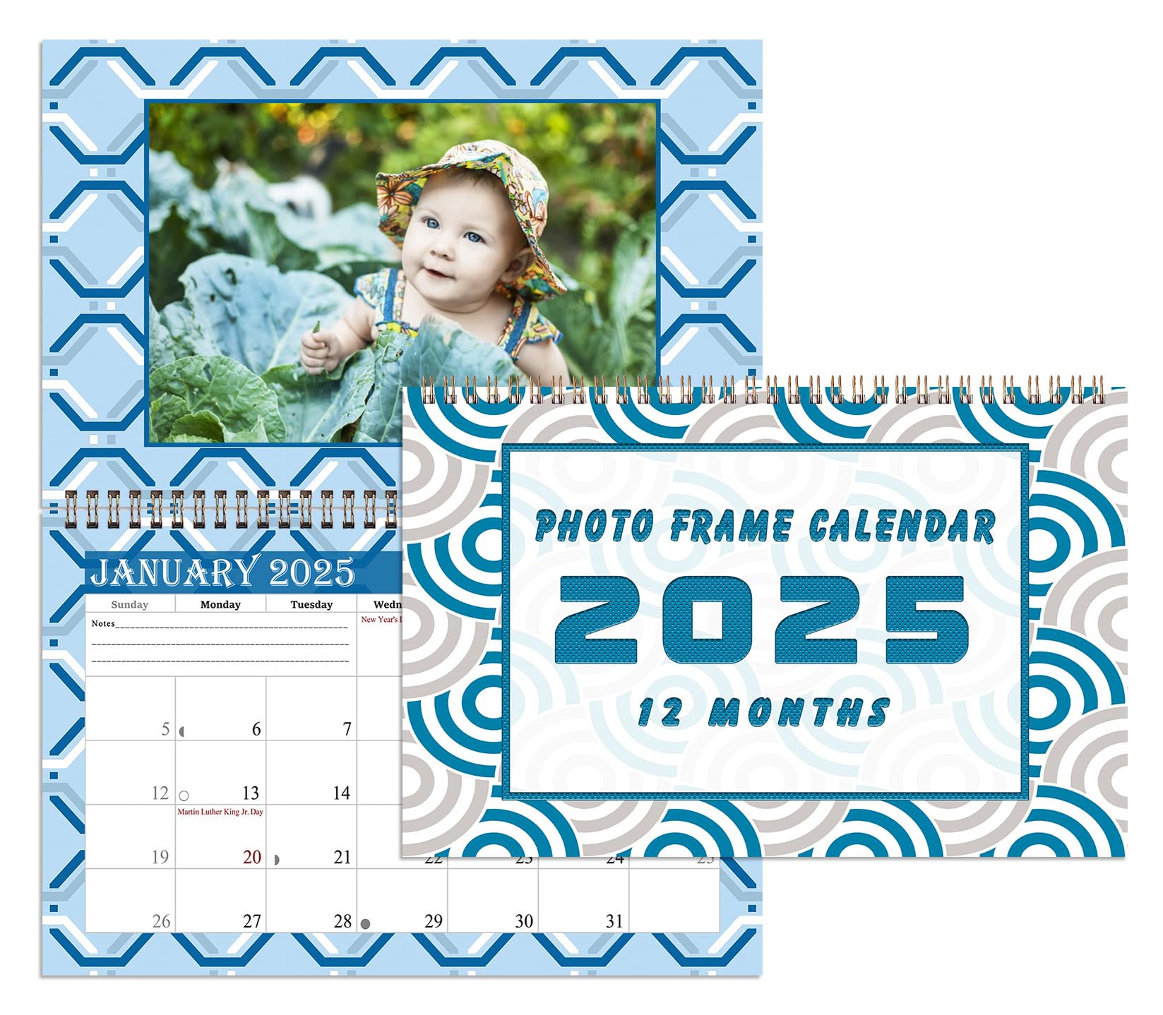 2025 Spiral-Bound Photo Frame Wall Calendar - Customizable 12-Month Desktop & Wall Planner (Geometric Design #004) - Perfect for Home, Office & Gift Giving