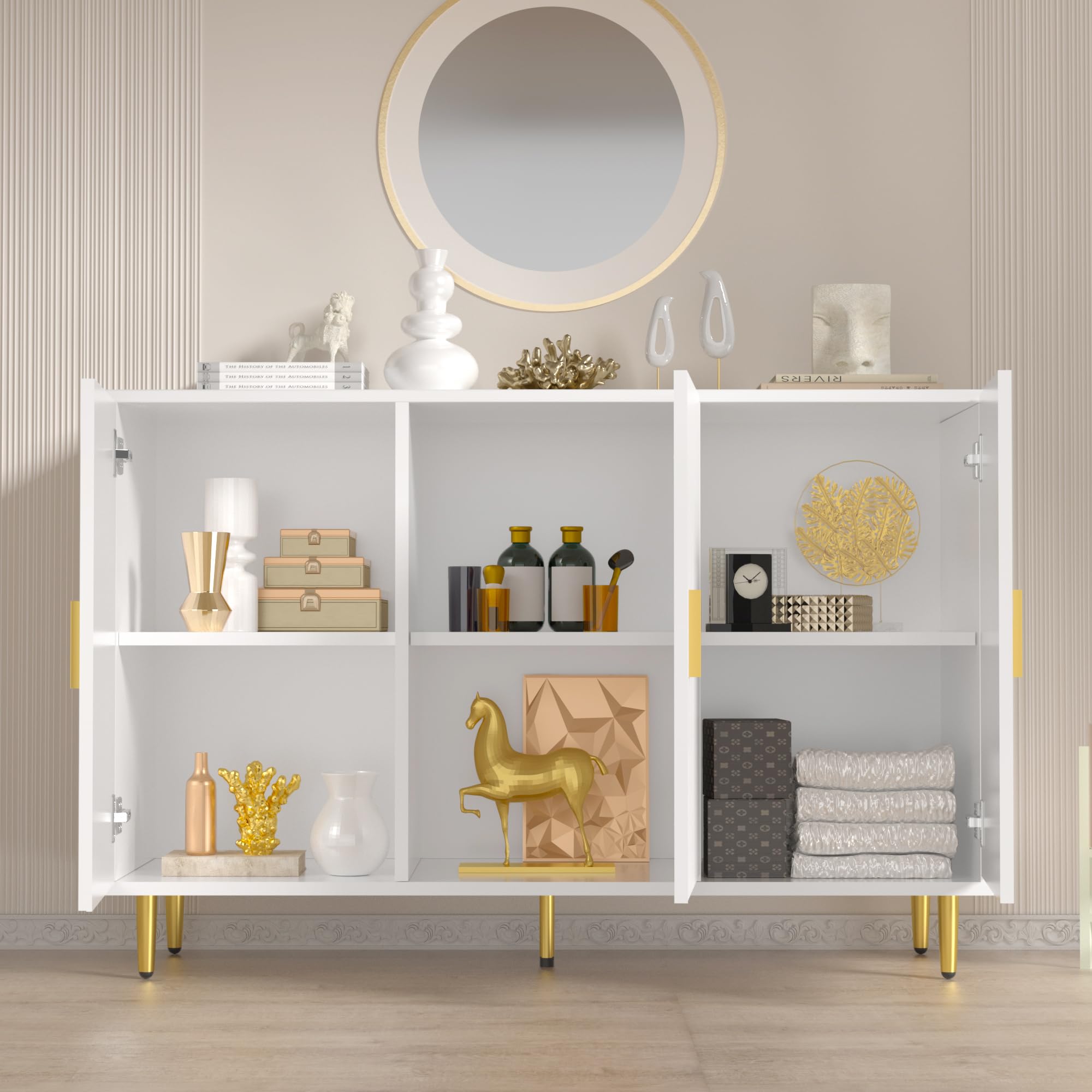 White Sideboard Buffet Cabinet with 3 Doors - Modern Accent Coffee Bar & Entryway Storage for Living Room, Kitchen, Hallway - Perfect for Home Decor, Dining Room Organization & Small Space Storage Solutions
