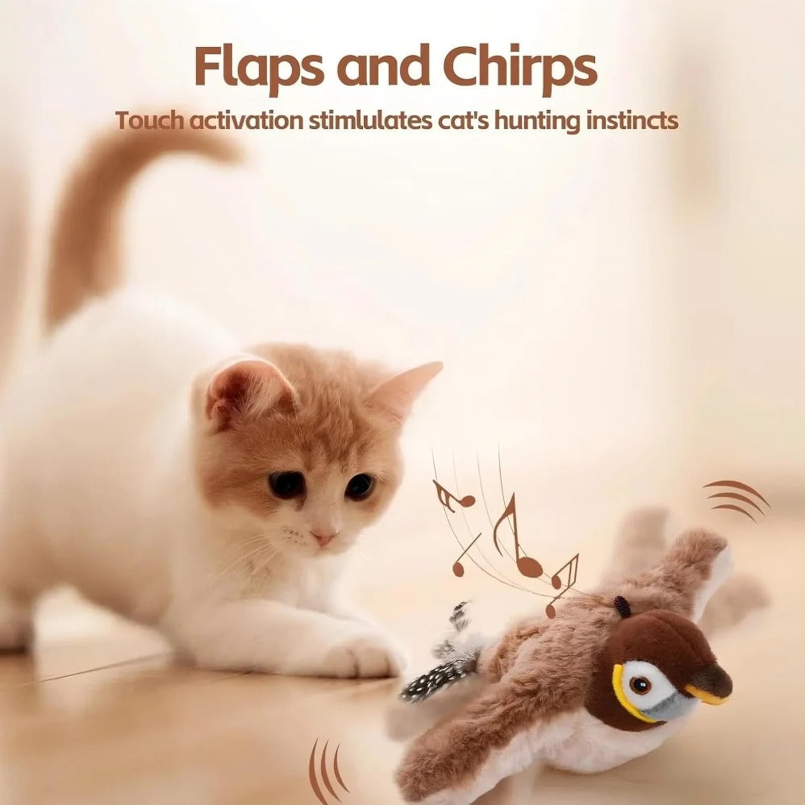 Rechargeable Flapping Flying Bird Cat Toy with Chirping Sounds - 3 Interactive Modes for Indoor Cats | Perfect for Playtime & Exercise | Simulated Prey Toy for Kittens & Adult Cats