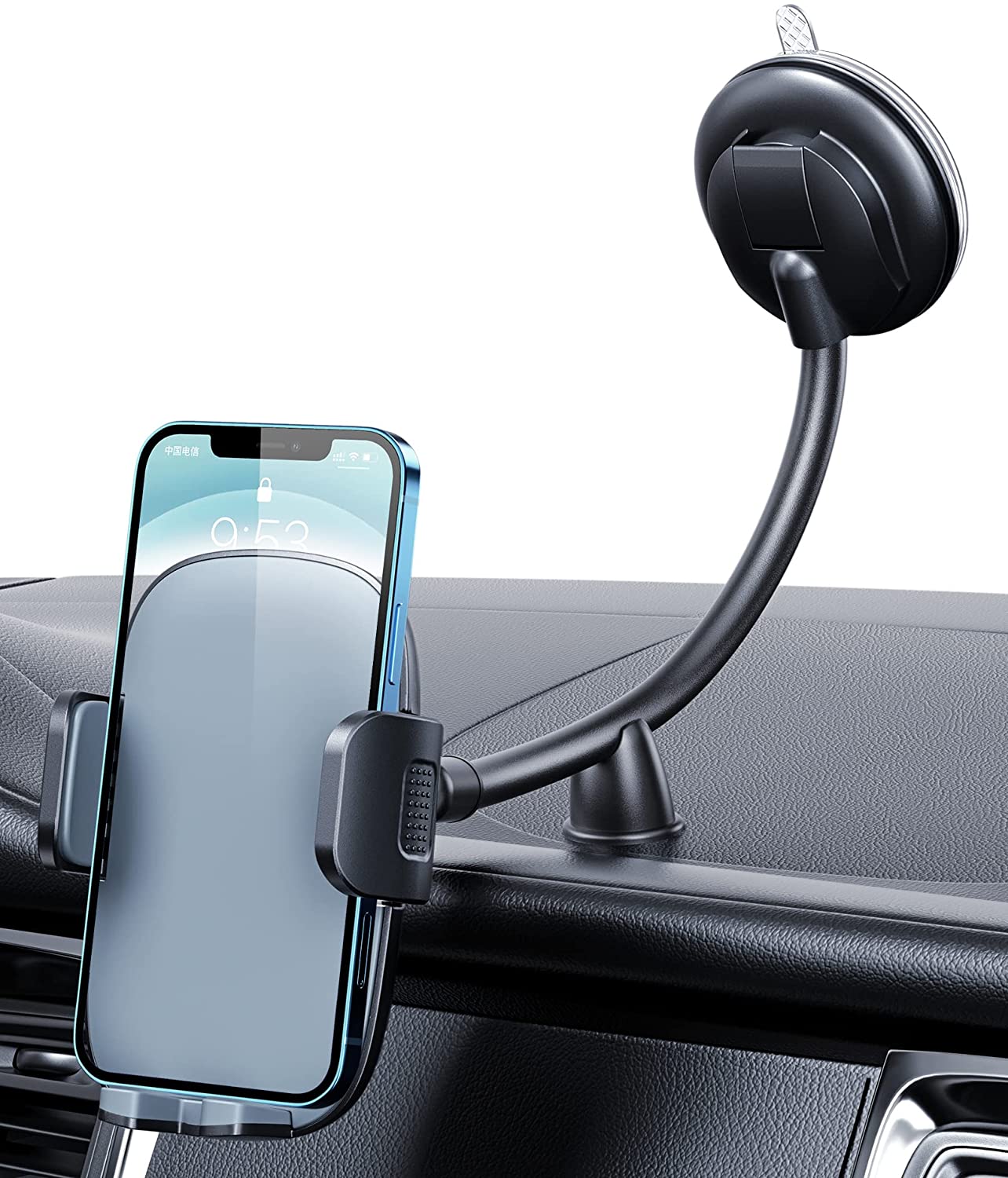 Universal Car Phone Mount Holder - Long Arm Dashboard & Windshield Stand for iPhone, Samsung, Google Pixel - Perfect for GPS Navigation & Hands-Free Driving