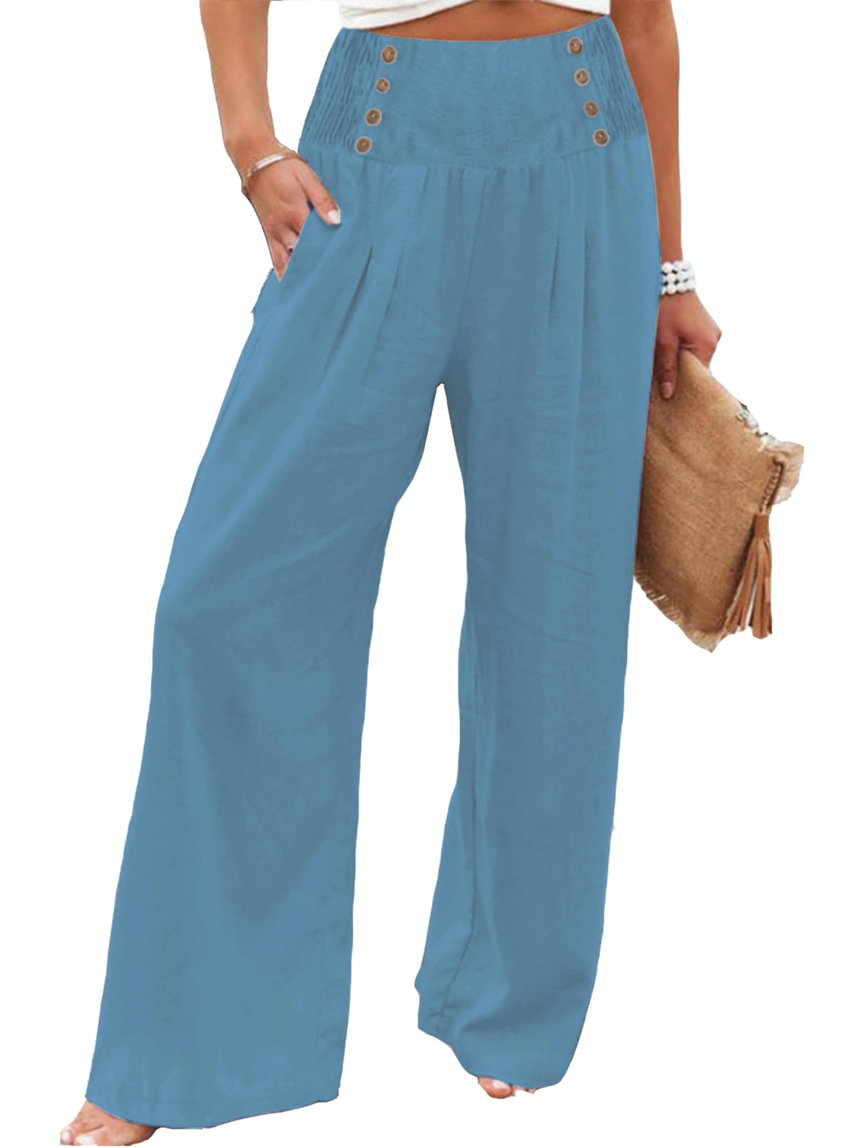 Elegant High Waisted Palazzo Pants for Women - Wide Leg Business Casual Work Pants with Pockets - Perfect for Office, Travel & Formal Events