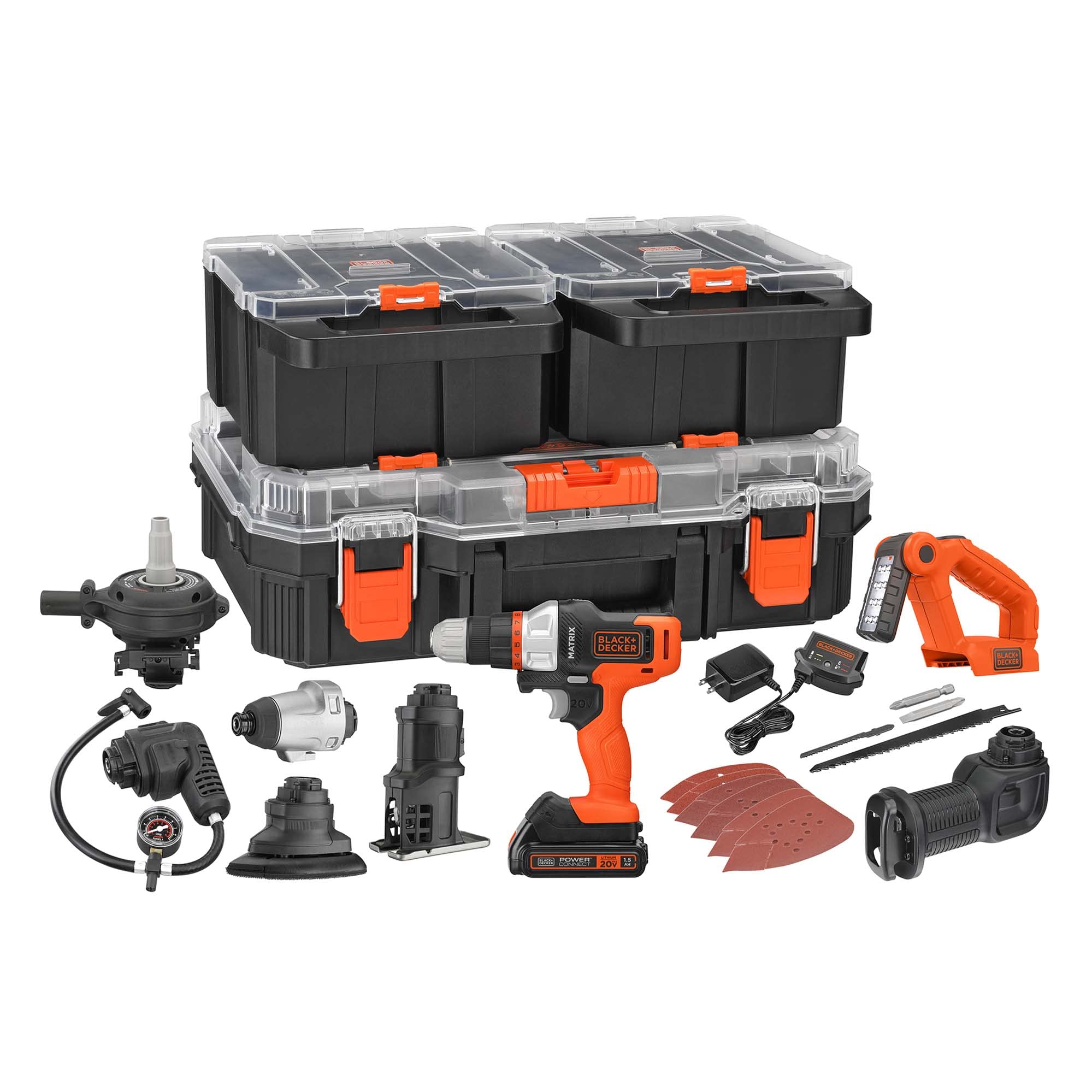BLACK+DECKER MATRIX 20V MAX Cordless Power Tool Kit with Drill, 8 Attachments & Storage Case (BDCDMT1208KITC1) - Perfect for DIY Home Improvement, Woodworking, and Professional Construction Projects