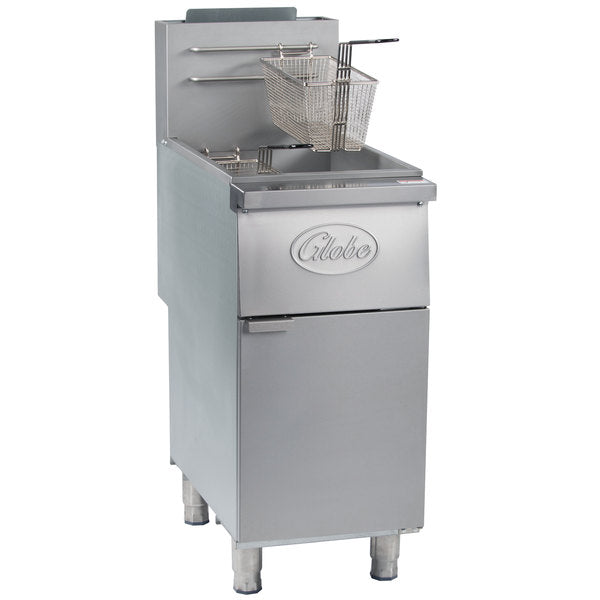 Globe GFF35PG 35-40 lb. Stainless Steel Liquid Propane Floor Fryer - Commercial Restaurant Deep Fryer for Chicken, Fish & French Fries